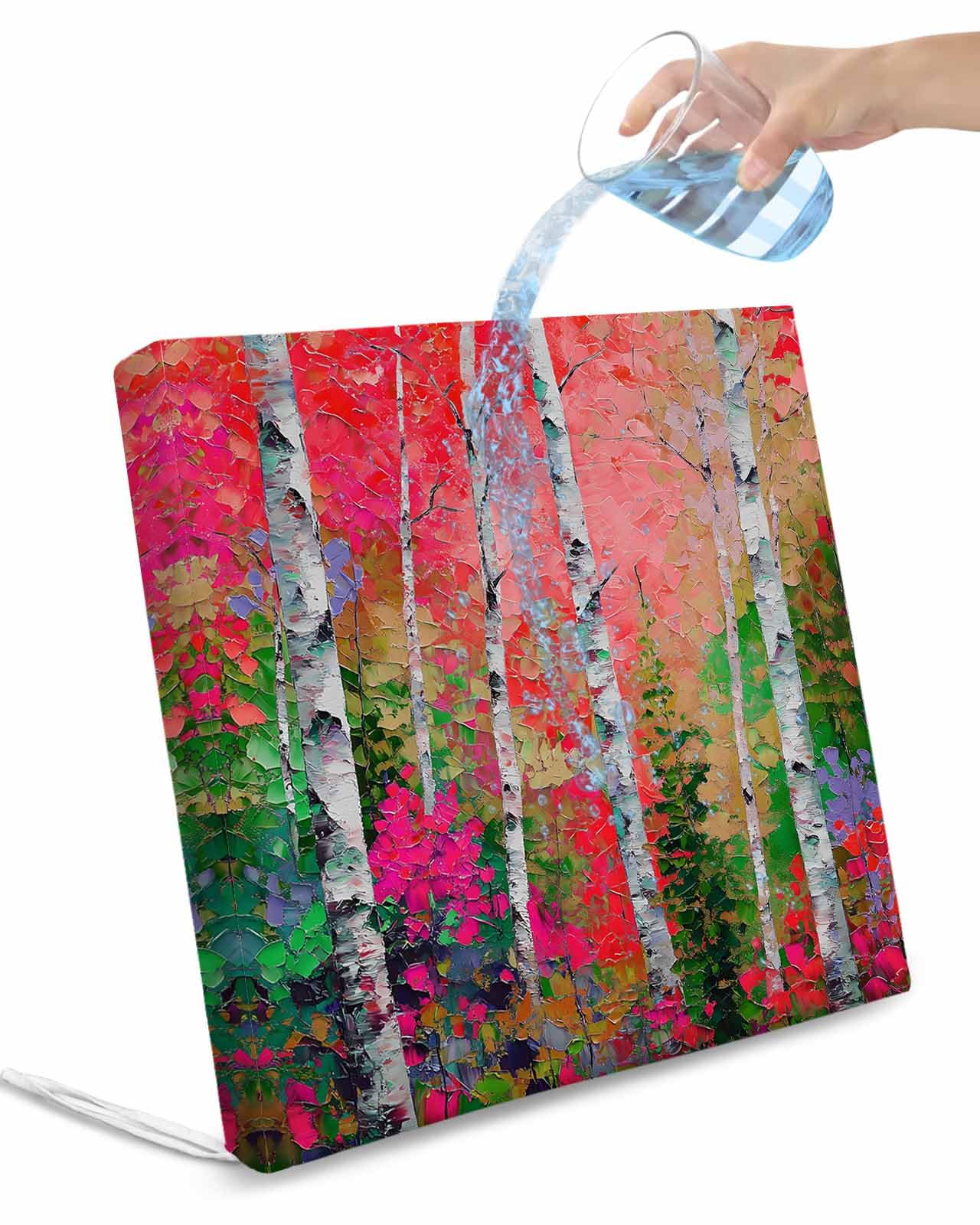 Hokiten Modern Oil Painting Outdoor Cushion Chair Cover Set of 2 - Waterproof Couch Seat Covers, Summer Tree Leaves Pink Green Patio Furniture Protector Cushions Slipcovers for Sofa/RV, 20