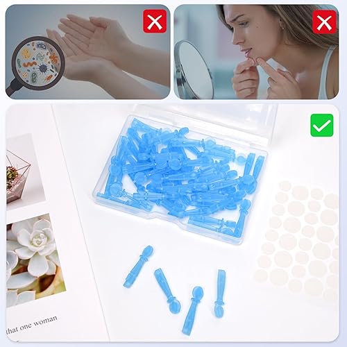 Miniatura 3 de Paquete de 100 agujas desechables para aliviar el acné y 144 puntos para acné, para acné, espinillas blancas, boca cerrada, agujas transparentes