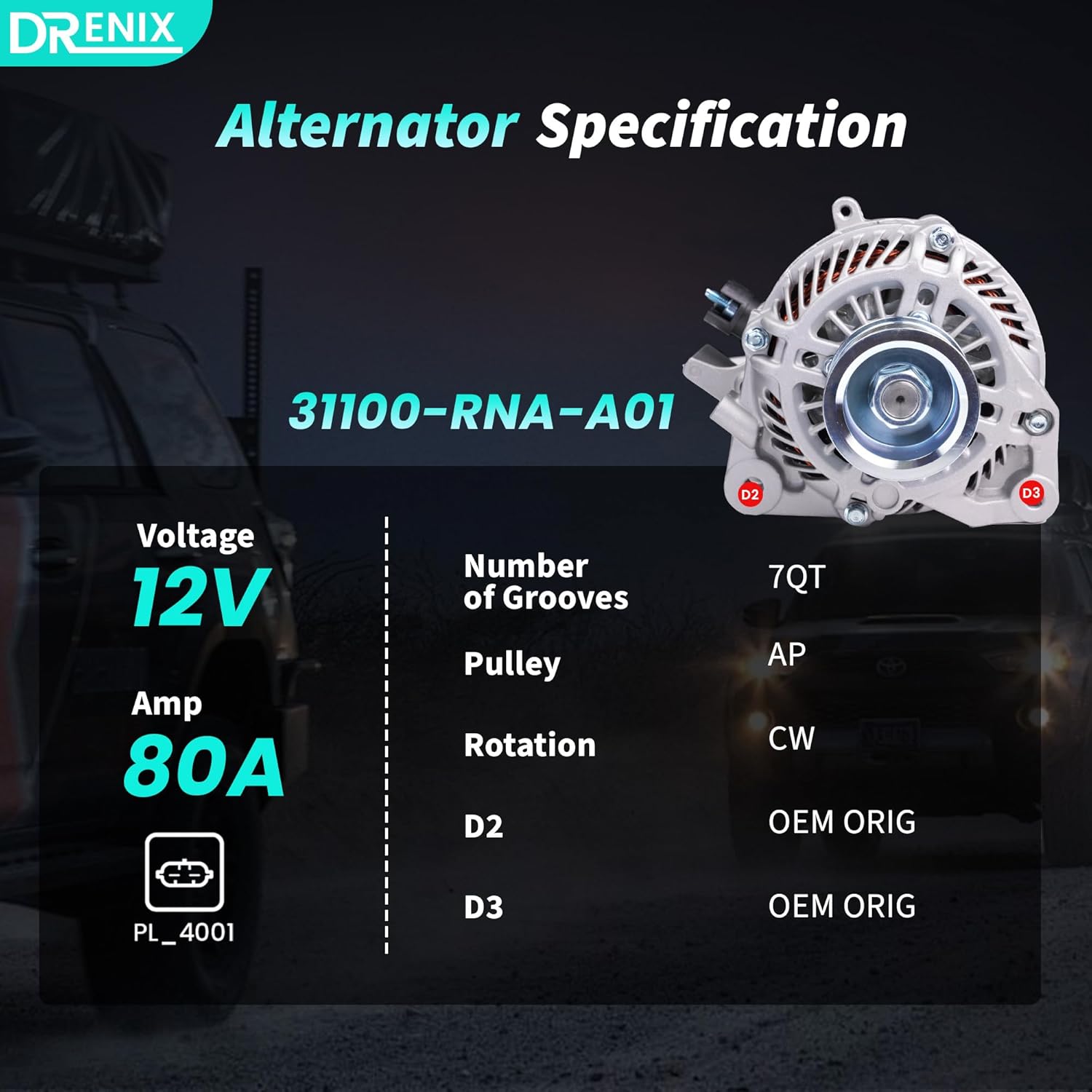 Upgraded High Output Alternator For/Honda Civic 2006 2007 2008 2009 2010 2011 L4 1.8L, 80A 12V CW 7-Groove Pulley 31100RNAA01 11176 31100-RNA-A01