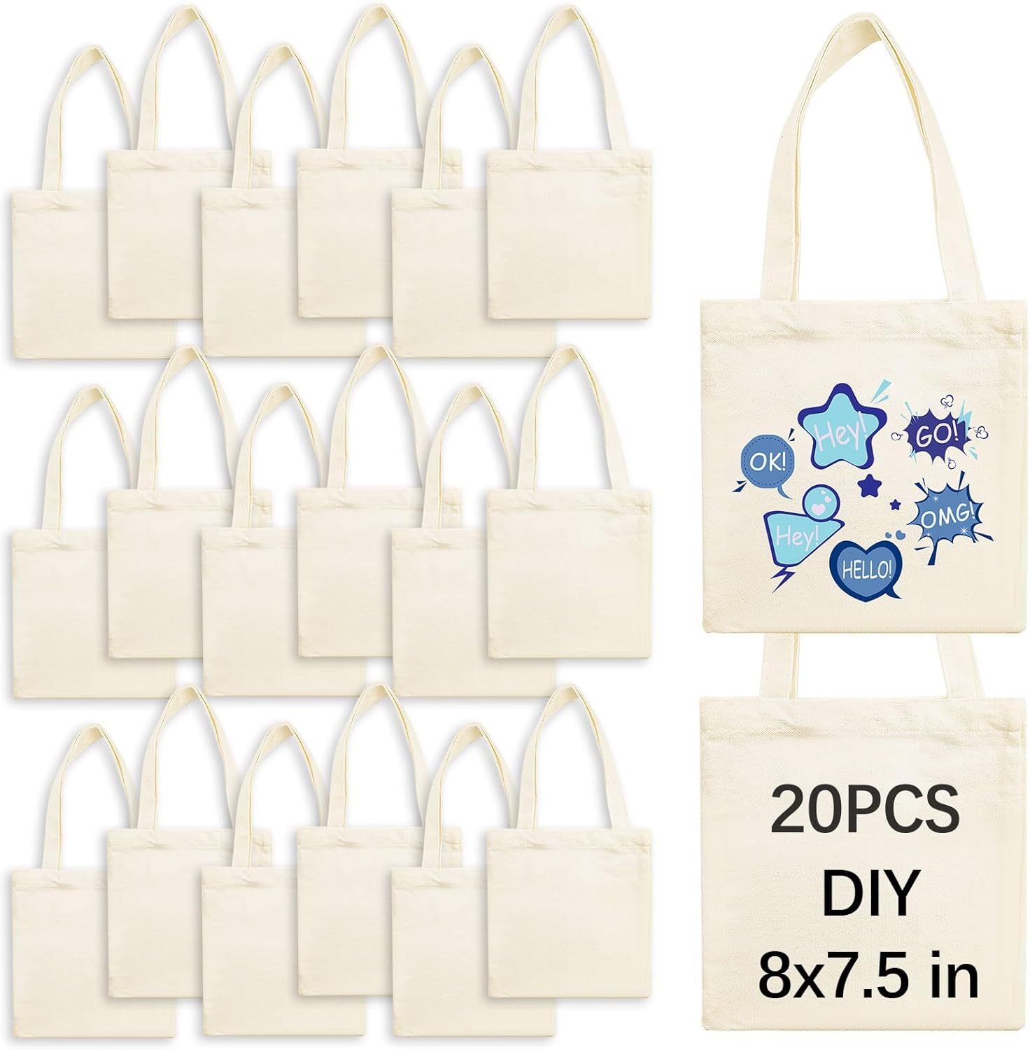 OKBA 20 Pcs 8X7.5 Inch Sublimation mini tote bags,Blank Canvas Tote Bags Reusable Grocery Bags, small tote bags for kids DIY Beige