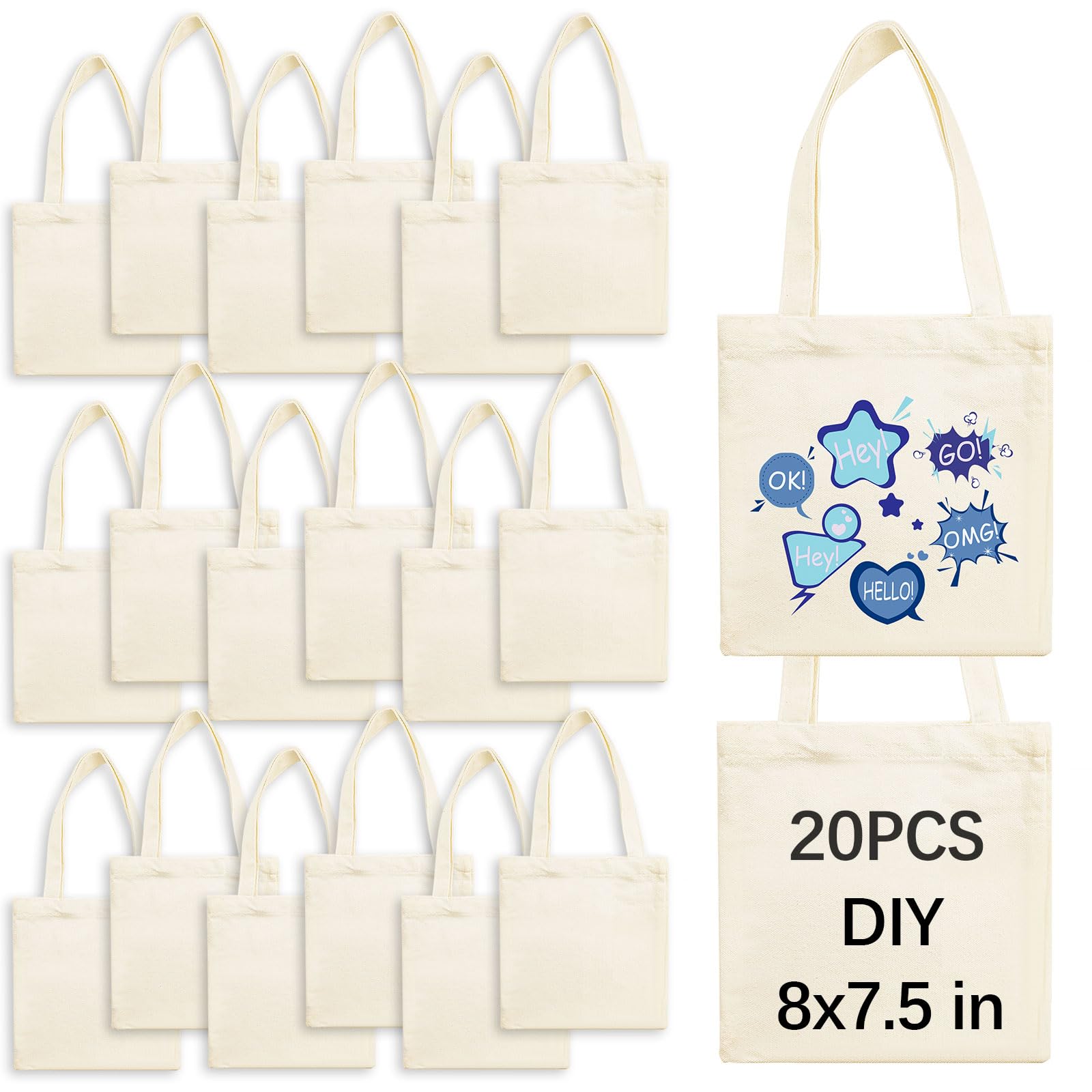 OKBA 20 Pcs 8X7.5 Inch Sublimation mini tote bags,Blank Canvas Tote Bags Reusable Grocery Bags, small tote bags for kids DIY