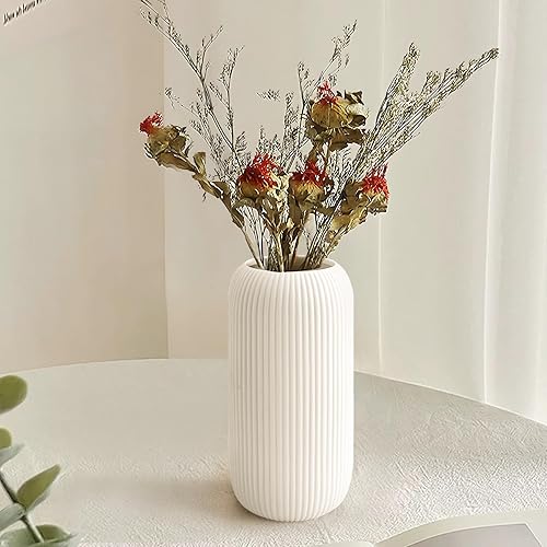 Miniatura 2 de Jarrón de cerámica para flores moderno florero pequeño y texturizado acanalado para decoración del hogar, hierba de las pampas, decorativo, granja,