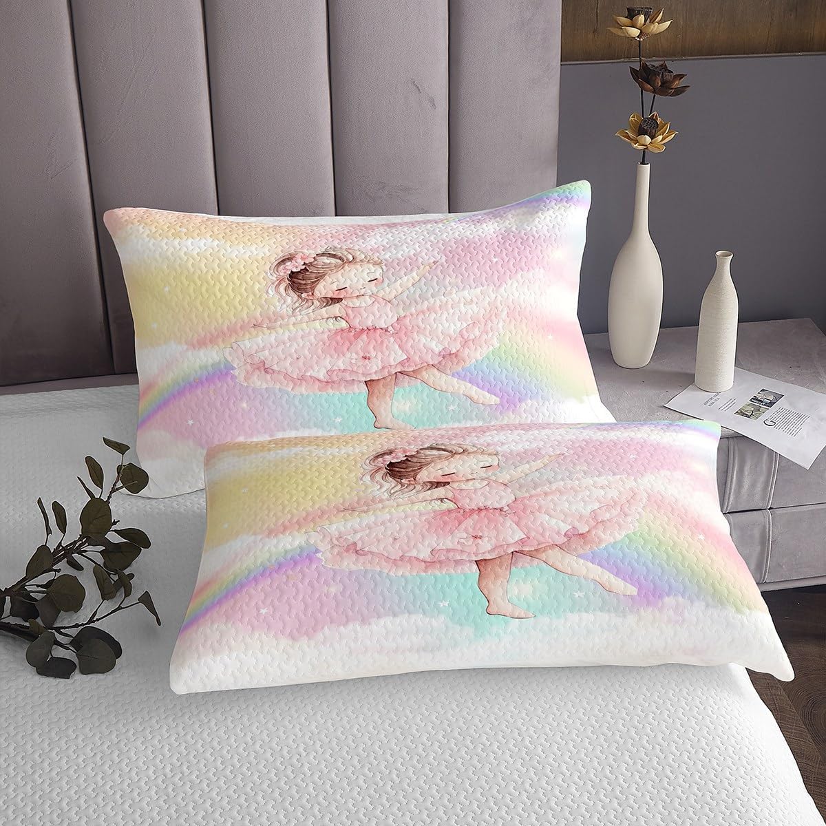 3 Piece Ballet Girls Quilt Queen Quilt Women Aldult Lightweight Bedding Dance Art Bedspread Set Rainbow Sky Bedspread Coverlet Soft Microfiber Home Quilt Set for King Bed All Season