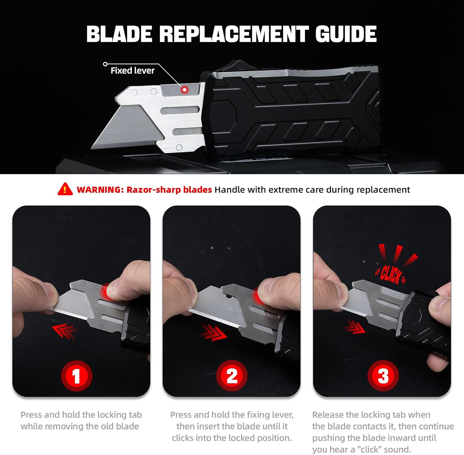cckk Aviation Aluminum Utility Knife, 3 Inch Aluminum Handle with Pocket Clip, 10pcs SK5 Replacement Carbon Steel Blades, EDC Precision Craft Box Cutter Knife For Office Home Arts (Black)