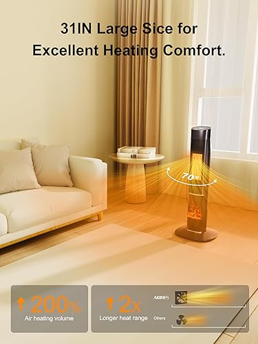 Miniatura 3 de AKIRES Calentador de espacio de torre de 31 pulgadas para uso en interiores, calentador eléctrico portátil de 1500 W, calentador de cerámica PTC