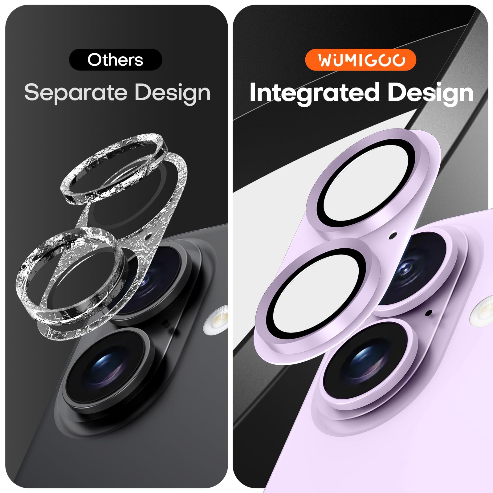Protector de lente de cámara para iPhone 17/16/16 Plus, aleación de aluminio, cristal de zafiro, cubierta de pantalla de cámara, compatible con fundas, color lavanda