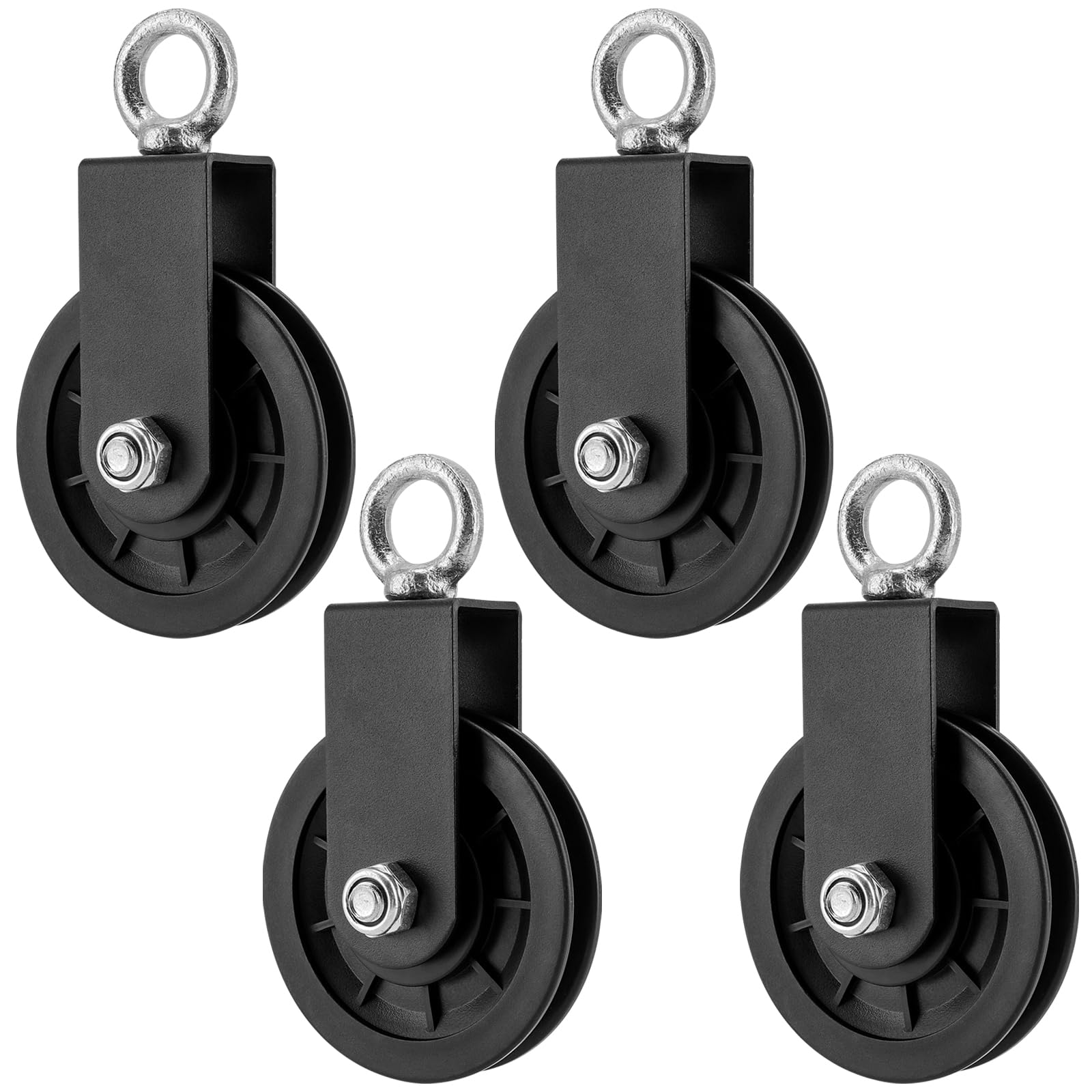 HAKZEON 4 PCS 360 Degree Silent Detachable Rotation Traction Wheel, 3.5 Inch Nylon Gym Cable Pulley Wheel for Replacement Lift Pulley System and DIY