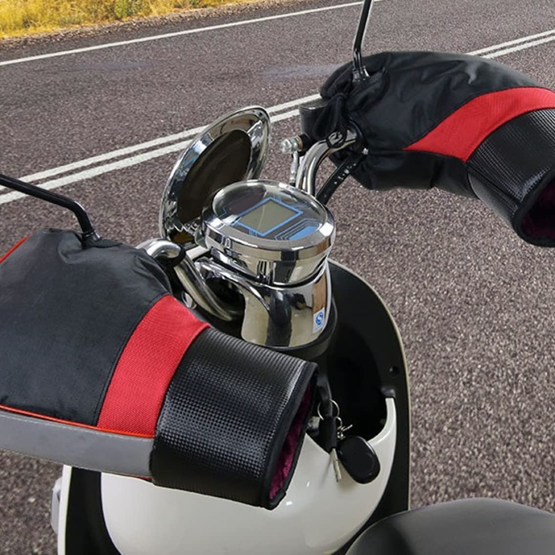 Rękawiczki,Rękawiczki termiczne,Rękawiczki na kierownicę rowerową Wiatroszczelna kierownica motocyklowa Nauszniki Rękawiczki Rękawiczki motocyklowe 1 para, Rękawiczki na kierownicę motocyklową, Cieple