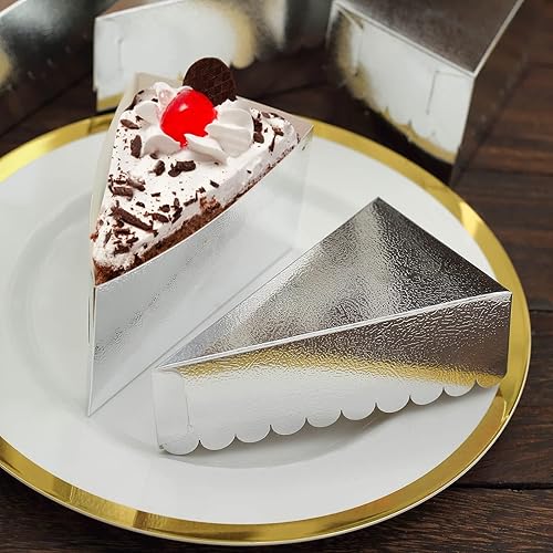 Miniatura 8 de Efavormart - Paquete de 10 cajas de postre de papel triangular de papel de aluminio plateado de 5 x 3 pulgadas, caja de una sola porción con parte