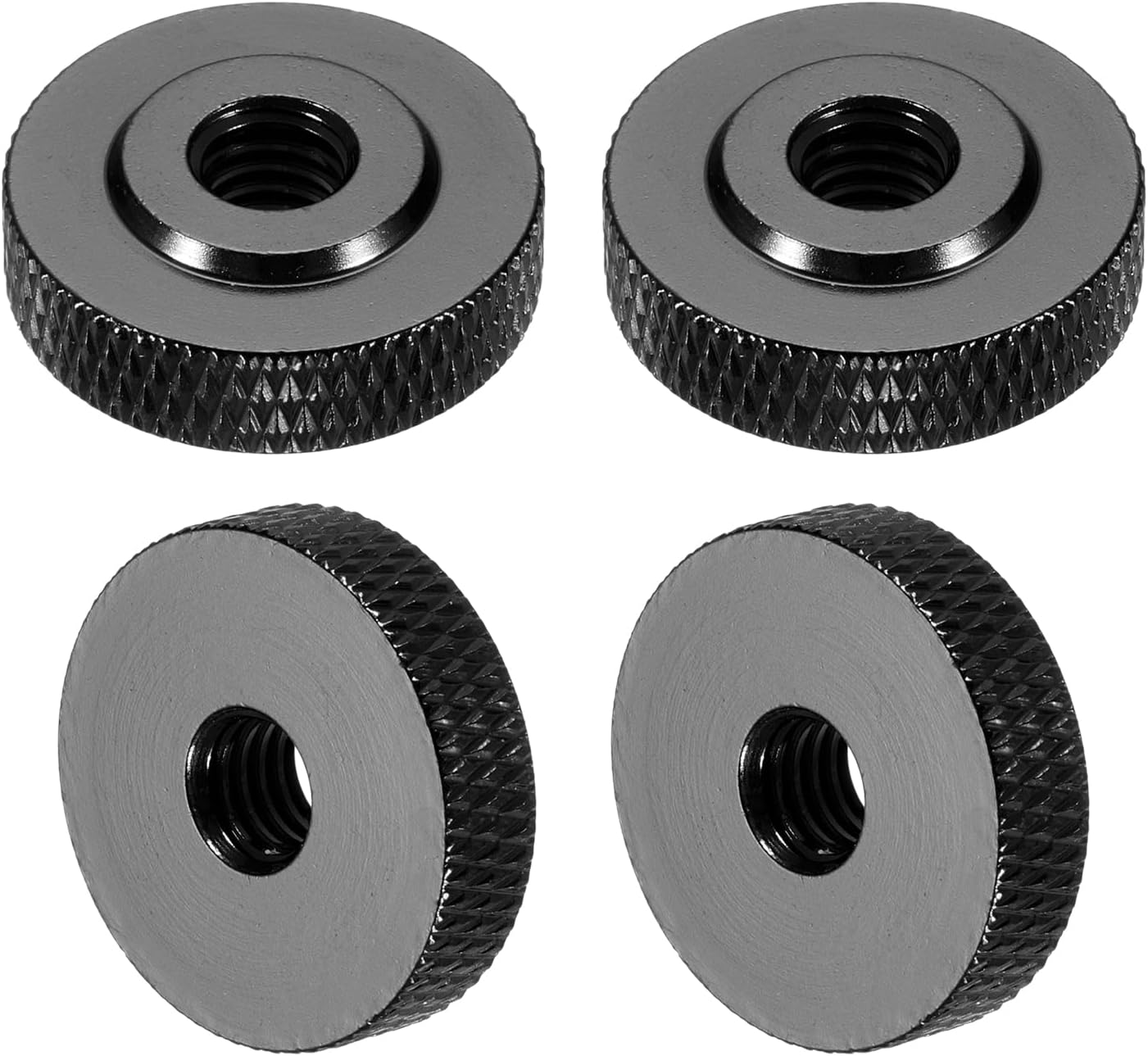 sourcing map 4 Pcs Knurled Thumb Nuts, M6 x 20 mm x 6 mm Female Shoulder Aluminum Flat Through Hole Lock Adjusting Nuts Handle Knob Fasteners for 3D Printer Parts, Machine, DIY, Black