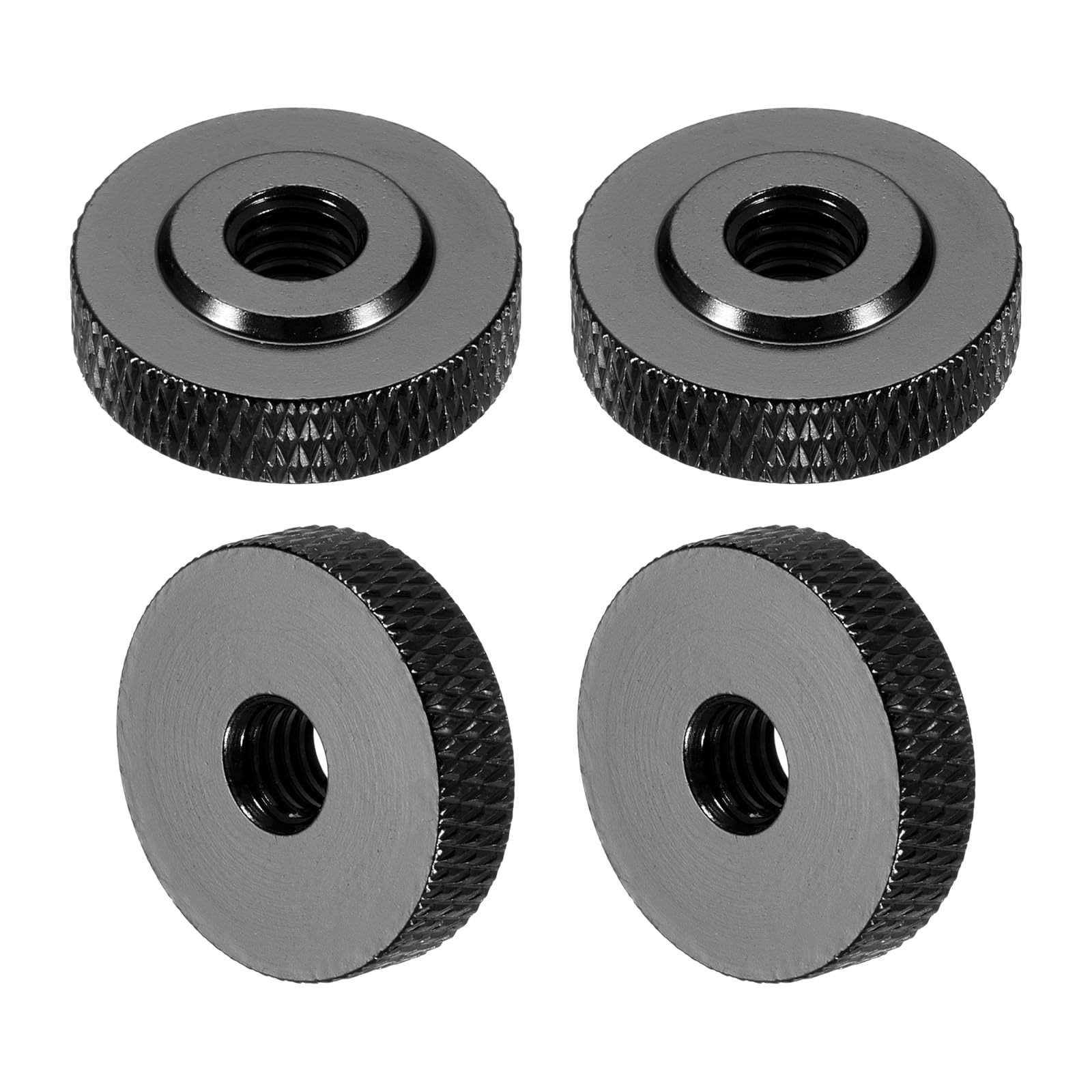 sourcing map 4 Pcs Knurled Thumb Nuts, M6 x 20 mm x 6 mm Female Shoulder Aluminum Flat Through Hole Lock Adjusting Nuts Handle Knob Fasteners for 3D Printer Parts, Machine, DIY, Black