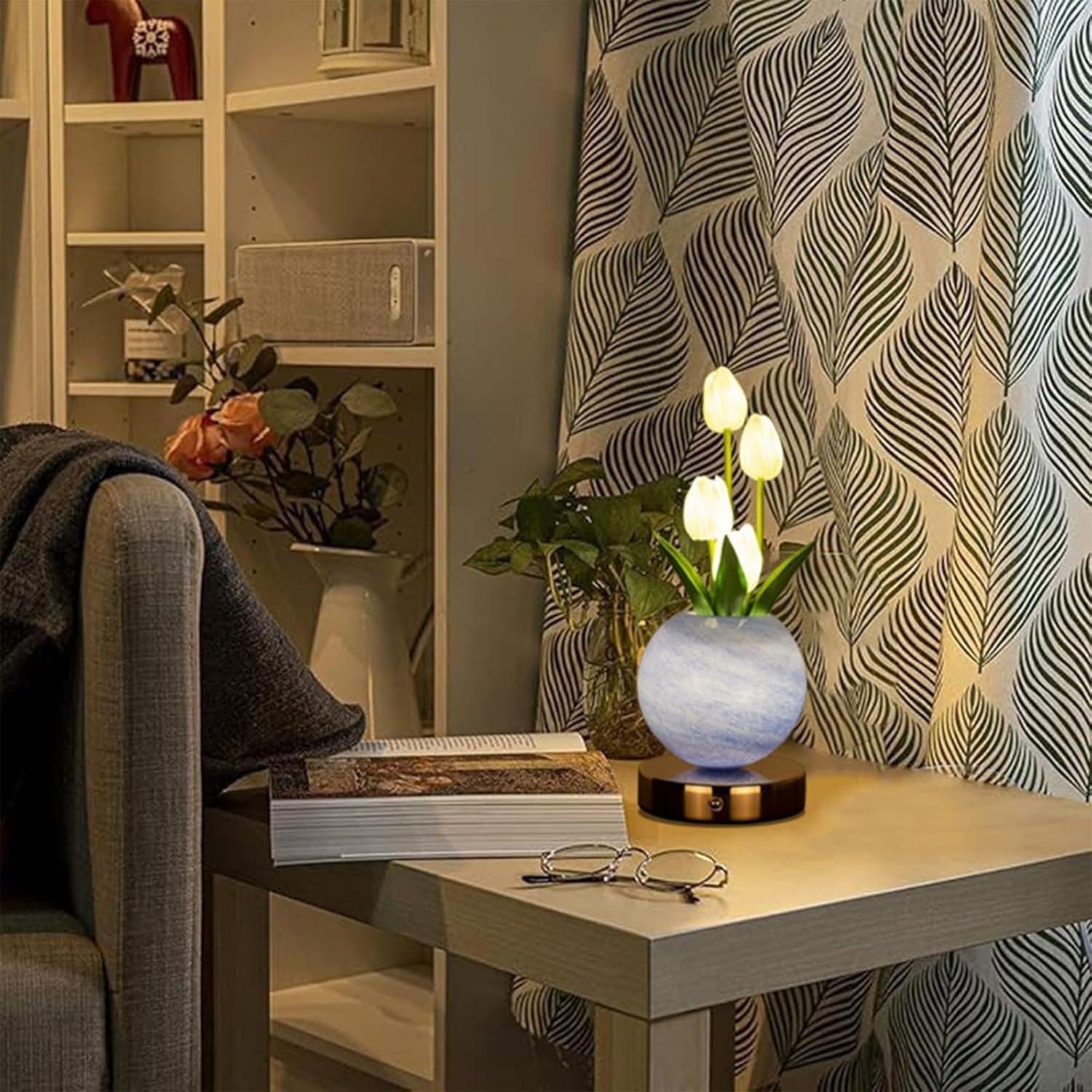 Tulpenförmige Tischleuchte, dimmbares Glas-Nachtlicht, USB-wiederaufladbare Aromalampe