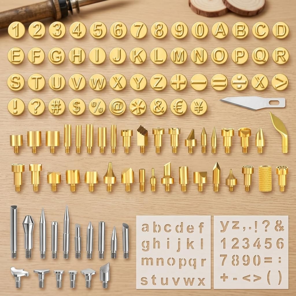 Wood Burning Tip Letters Set 105 Pieces for Embossing and