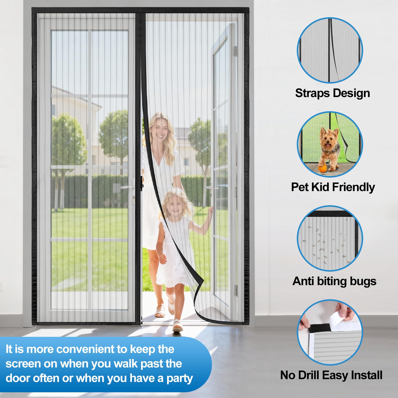 Zanzariera Magnetica per Porte 250x205 cm Chiusura Automatica Facile da Installare, Tenda Zanzariera per Balcone Soggiorno Camera da Letto, Righe nere