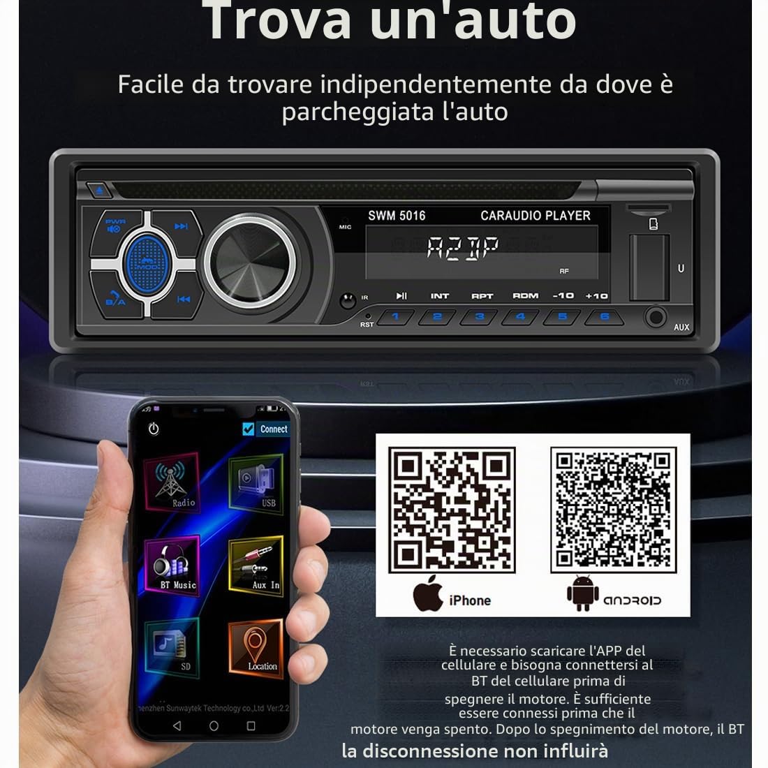 Autoradio Bluetooth con lettore CD, VCD, DVD, 1 DIN, 12 V, RDS/FM/AM, con vivavoce, USB, SD, AUX, localizza e trova una voce AI