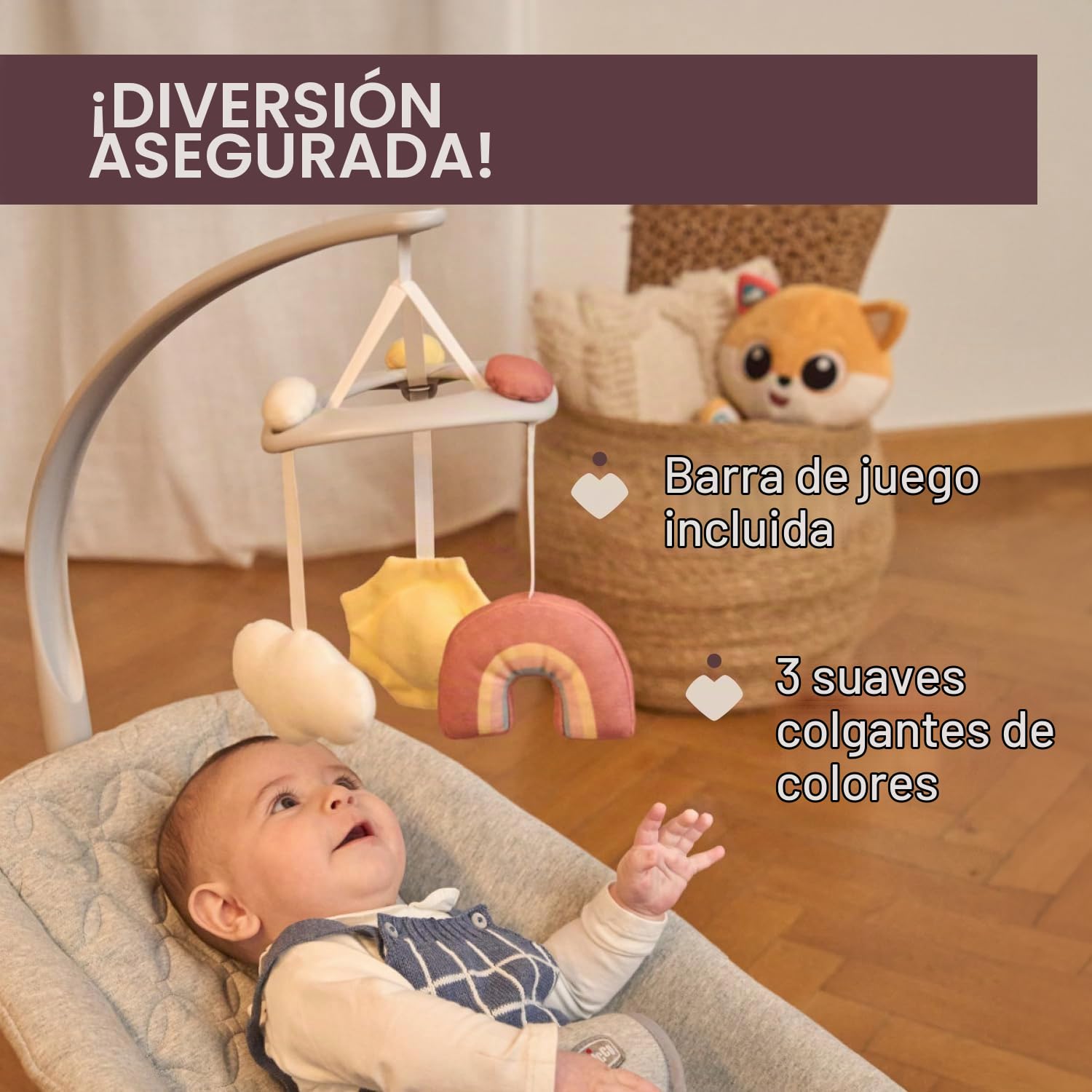 Chicco Hamaca Zen Wave, Balancín para bebés de 0 a 6 meses, Mecedora para bebés, Amaca Bebé con barra de juegos, compacta, plegable, Espreguiçadeira bebé, Balanceo Natural, sin pilas