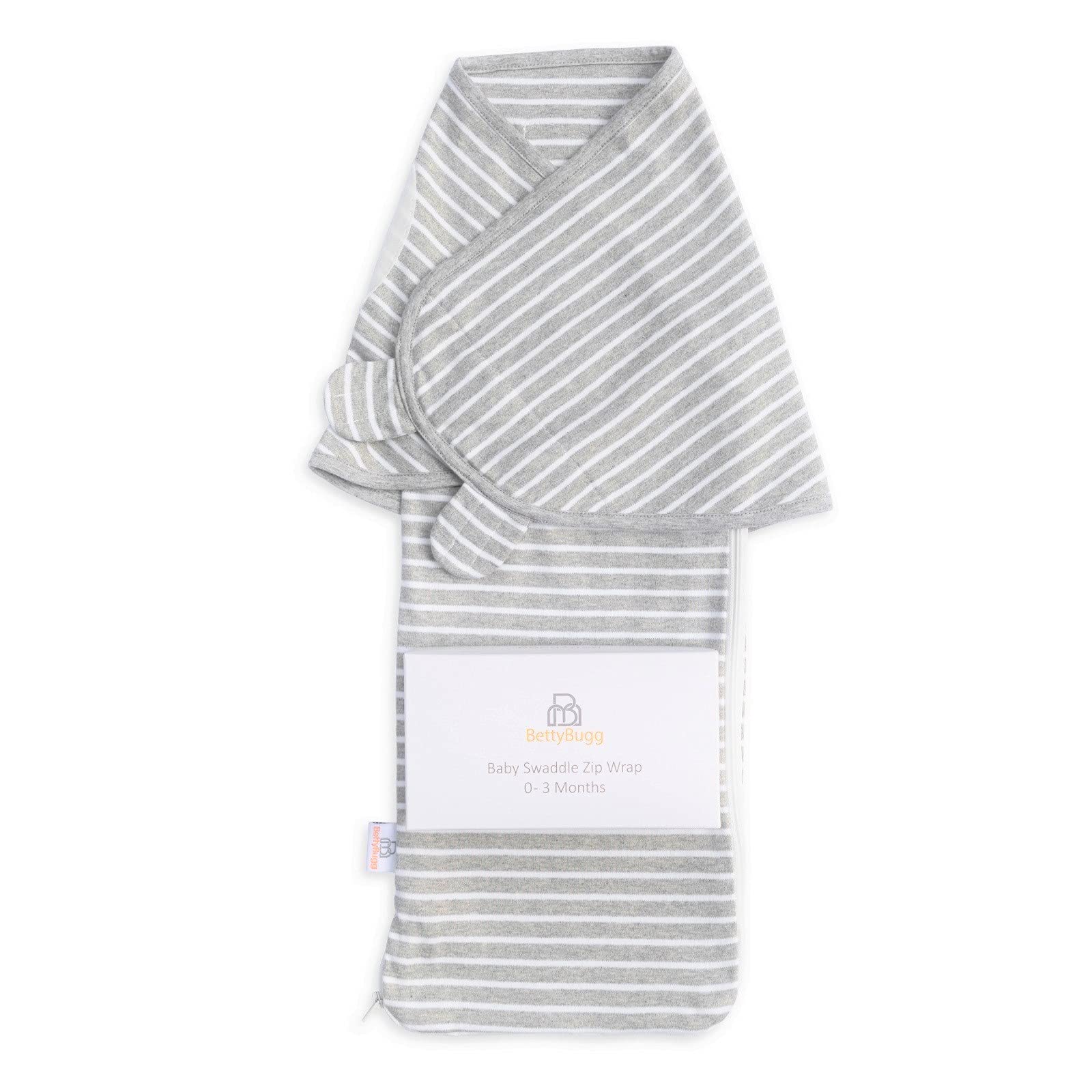 BettyBugg Baby Swaddle Wrap Blanket 100% Organic Cotton Swaddle Blanket 0 to3 months with a 2 Way Zip for Easy Use Baby Blanket for Newborn Essentials Grey and White