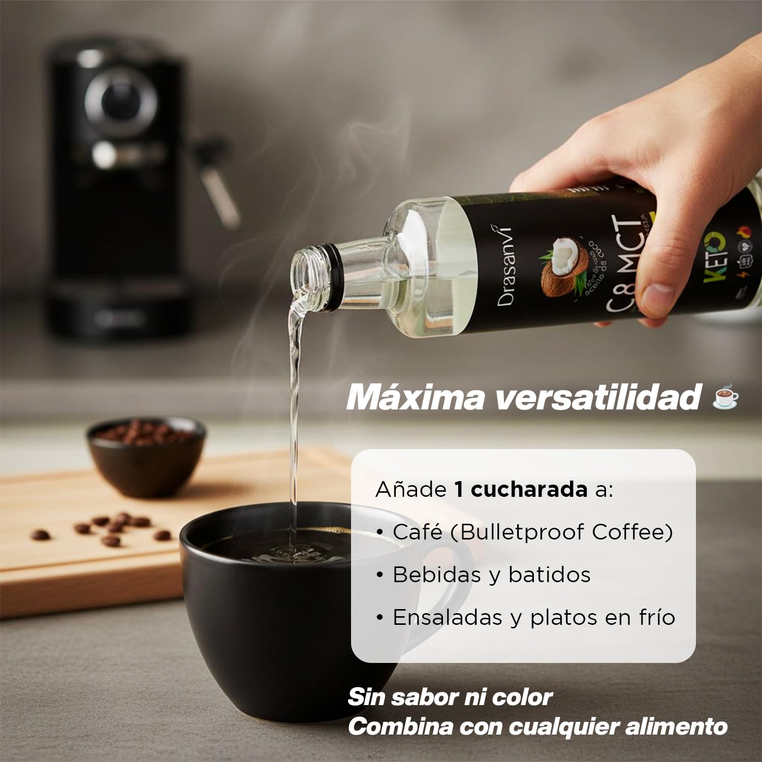 DRASANVI Aceite MCT Coco C8 PURO| 100% Ácido Caprílico | Rápida fuente de energía de fácil absorción | Ayuda en la pérdida de peso | Saciante y de fácil — view 3