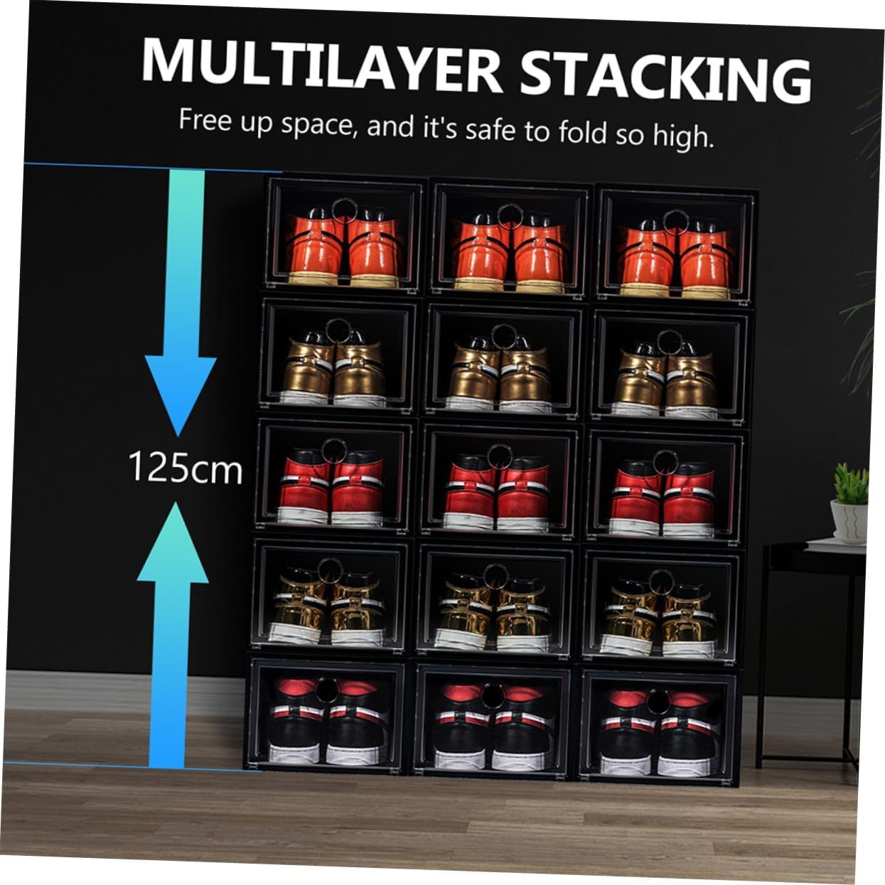 Sosoport 6Pcs Stackable Shoe Storage Boxes PP Material and for Sneaker Organization and Home Storage