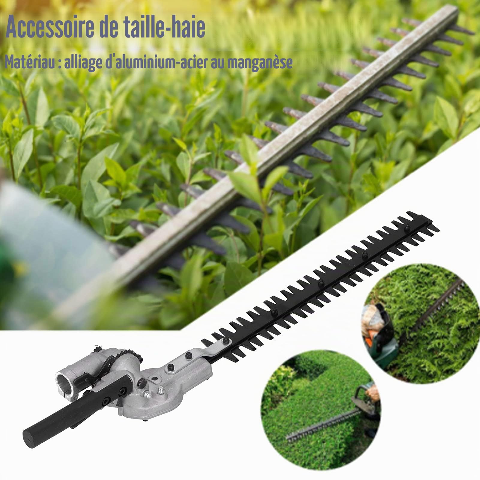 Tête de taille-haie à double tranchant, acier au manganèse 65 haute résistance, alliage d'aluminium, durable et résistant à l'usure, pour tailler les haies, les arbustes, les