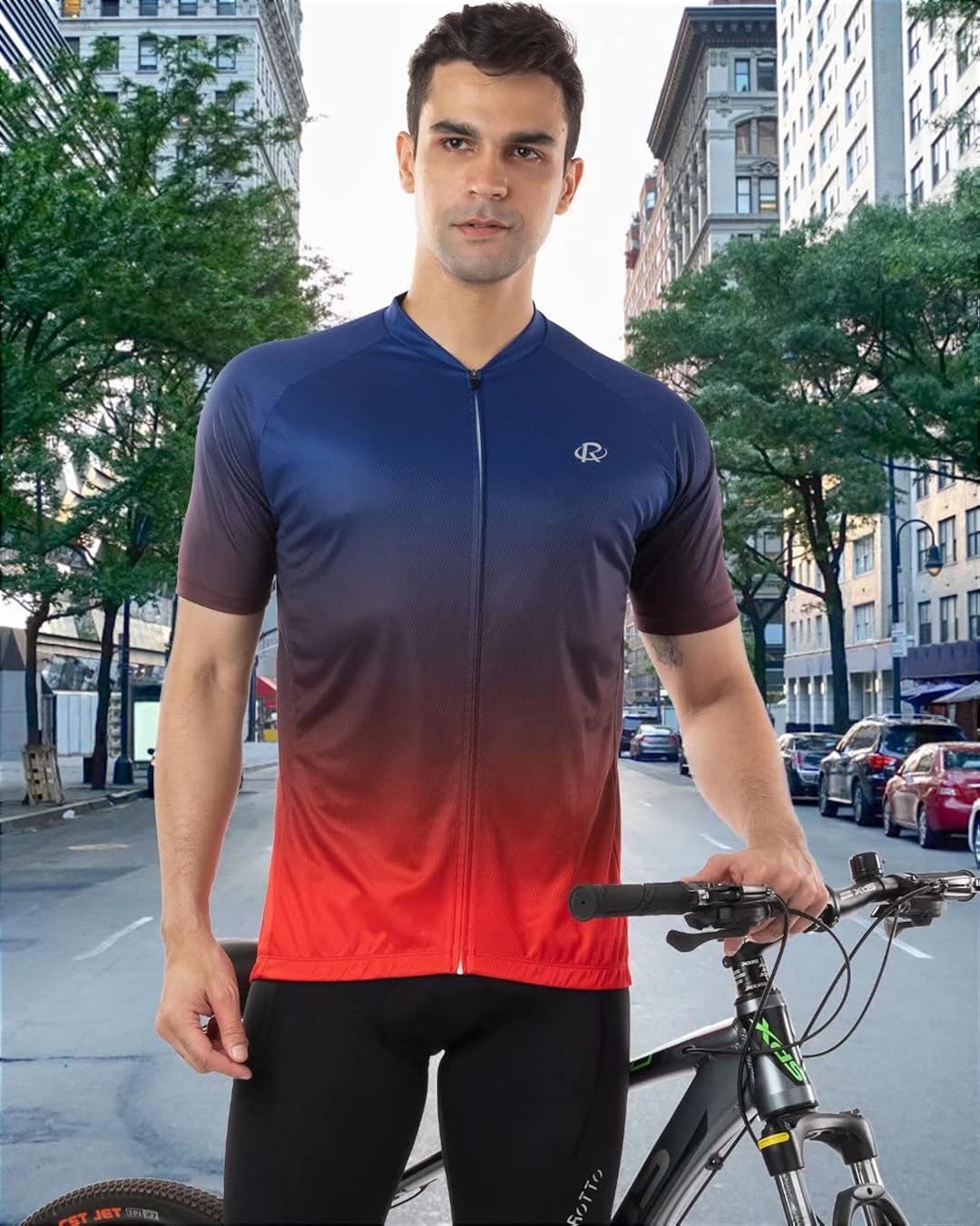 Miniatura 4 de ROTTO Camiseta de ciclismo de manga corta para hombre, color degradado, serie Pro con bolsillo trasero con cremallera, L