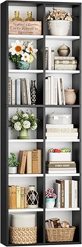 Miniatura 9 de FOTOSOK Estantería blanca de 71'', estante de torre multimedia doble ancho para CD y DVD, gabinete de exhibición con estantes ajustables, estantería