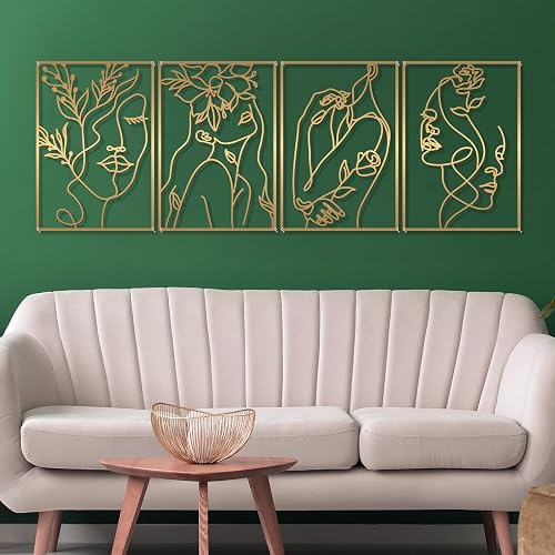 Glamativity 4 Pack Gold Wall Art Decor, Female Flower Face