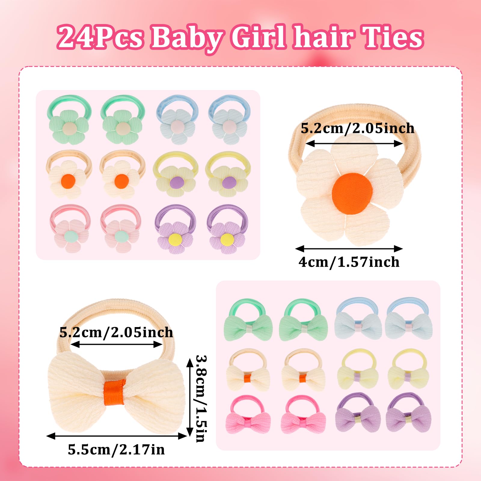 24pcs Baby Girl Hair Ties Cute Flower Elastic Toddler Hair Ties No Damage Candy Bow Seamless Ponytail Hair Tie,Scrunchies for Thick Hair Girl Hair Accessories - Image 2