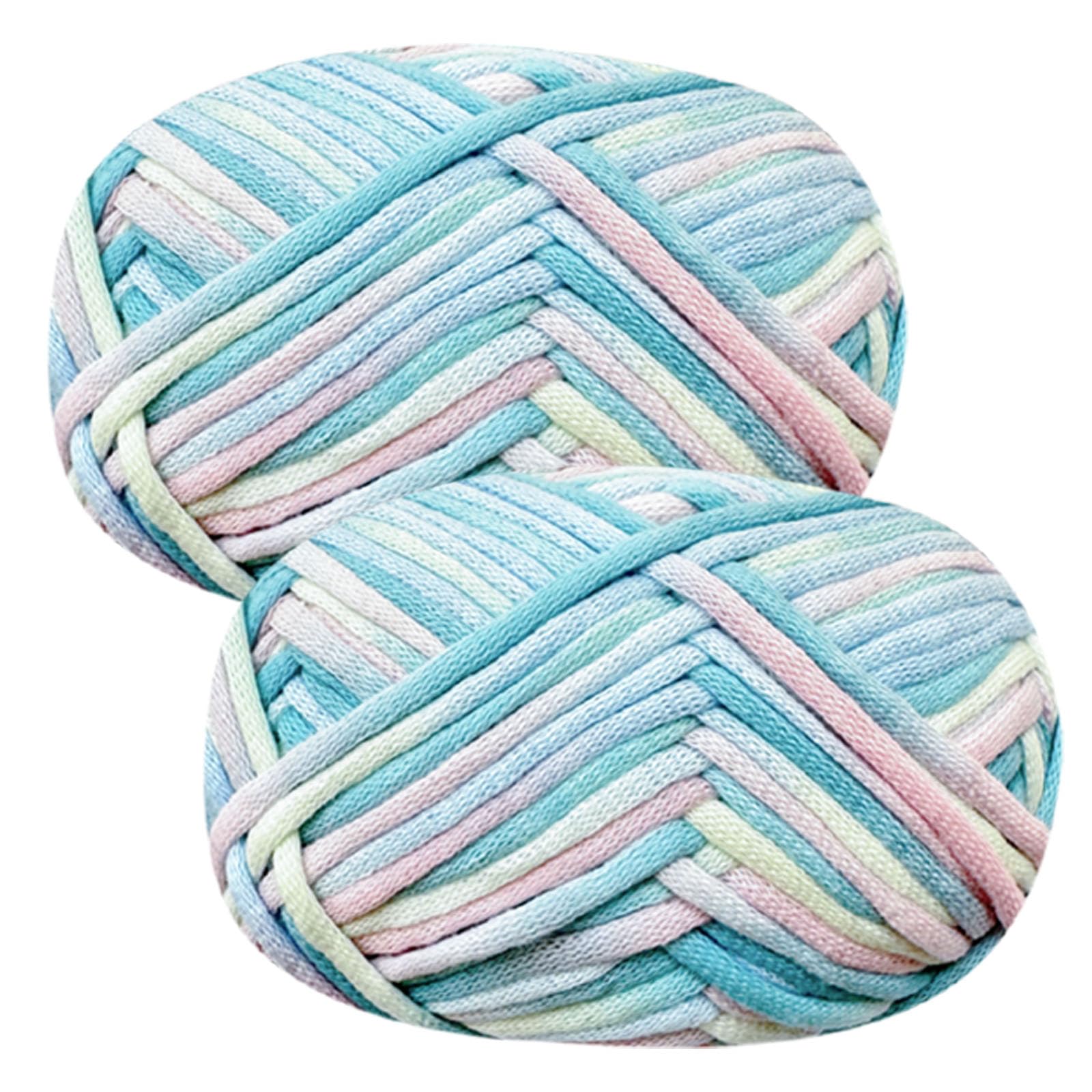 Renyiz Chunky Cotton Yarn for Crochet 2x50g, Beginner Amigurumi Yarn, Easy Crochet Starter Kit, Blue, 2-mixblue