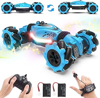 Dysaim Remote Controlled Car with Hand Control Remote Controlled Car RC Stunt Car 2.4GHz 4WD 360 Rotation Crawler Offroad RC Drift Car 2 Battery Music Boy Girl Gift from 6 7 8 9 10 11 12 Years Blue