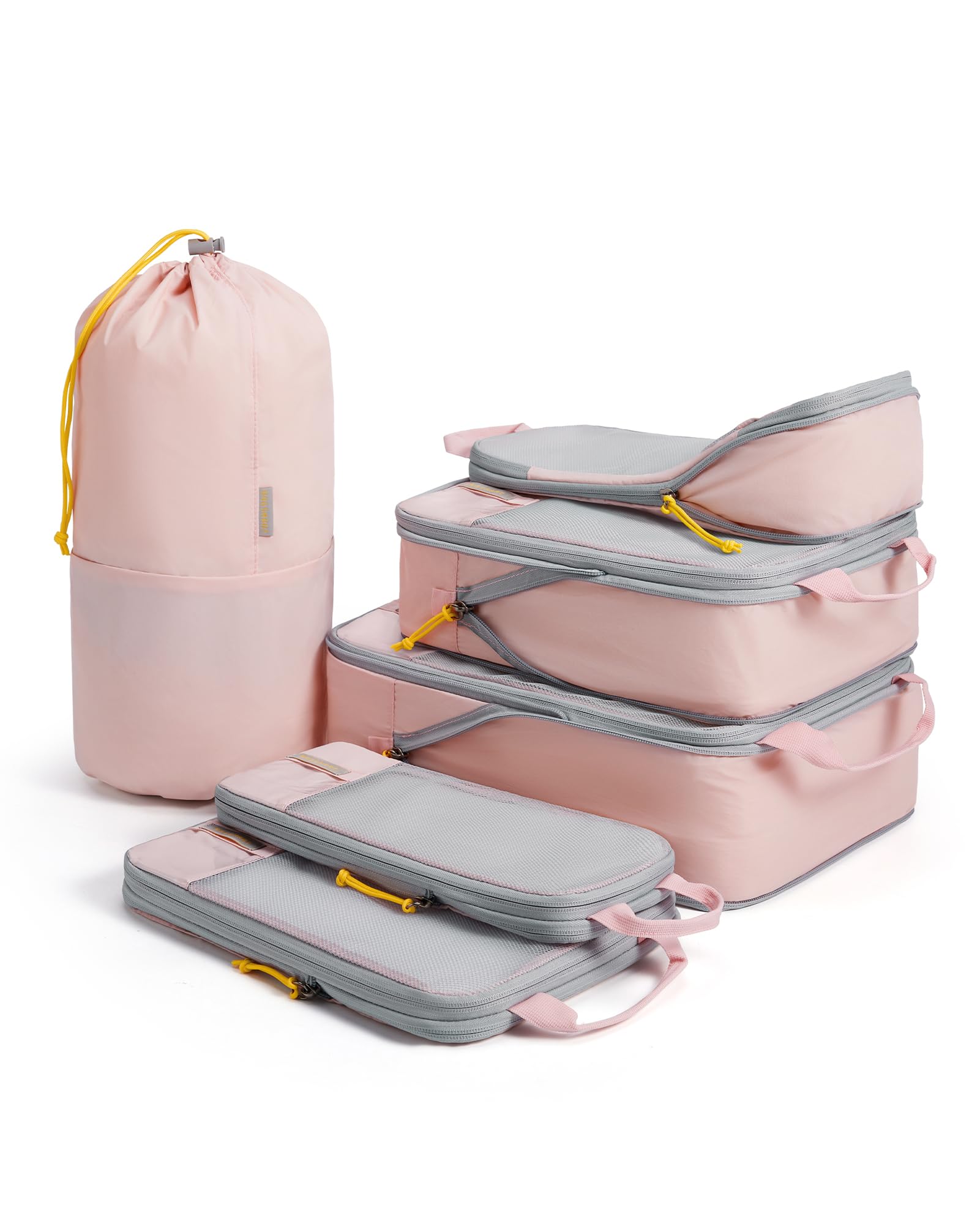 BAGSMART 2/4/6-Piece Compression Packing Cubes Set for Suitcases Backpack, Travel Organisers Bags for Luggage, Holiday Travel Essentials Accessories, Baby Pink