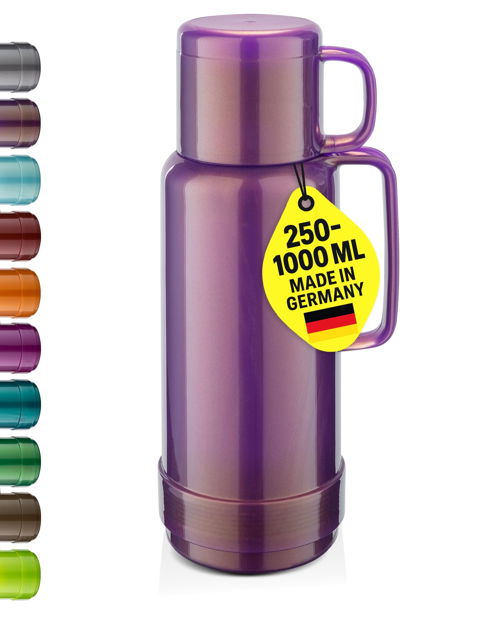 ROTPUNKT Isolierflasche 1 Liter mit integriertem Becher - Hochwertige Isolierkanne Made in Germany I Bis zu 24 h heiß & 36 h kalt (Andreas 80, Shiny Amethyst)
