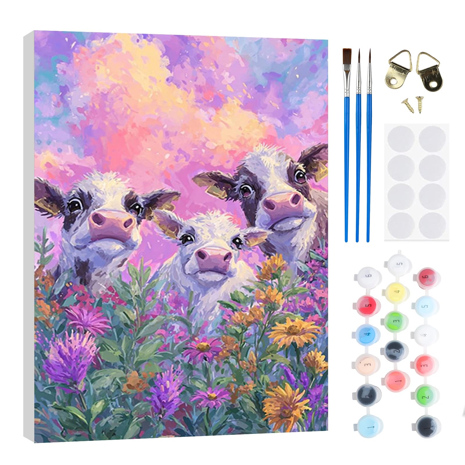 RICUVED Cow Paint by Numbers with Wooden Framed – DIY Oil Painting Kit for Adults Kids,Animal Paint by Numbers Oil Acrylic Painting Canvas Kits for Home Decor Gift 20x30 cm — image 1