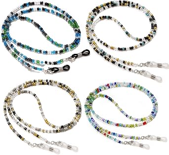 BILIONE 4Pcs Beaded Glasses Chains for Women, Eyeglasses Strap Around Neck | Acrylic Glasses Hanger Keeper, Multicolor, Anti-loss, Fashionable decoration for Most Sunglasses, Daily Glasses