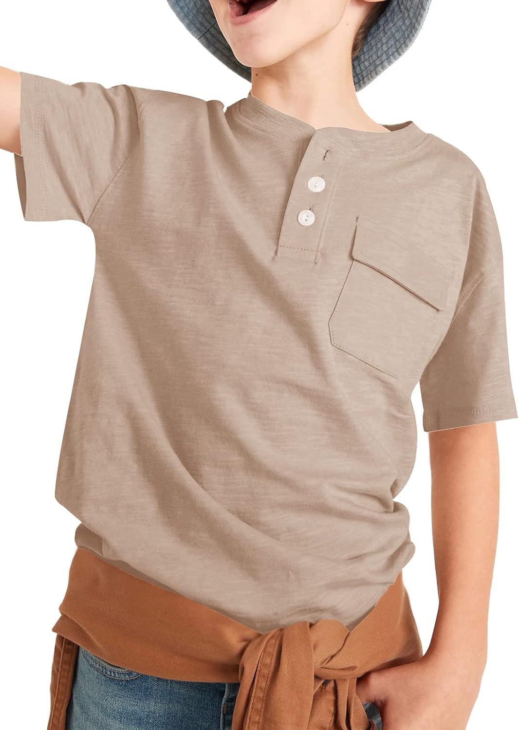 Kindenergy Boys Short Sleeve Tee Shirt Summer Button Down Tees Dress Henley Shirts with One Pocket