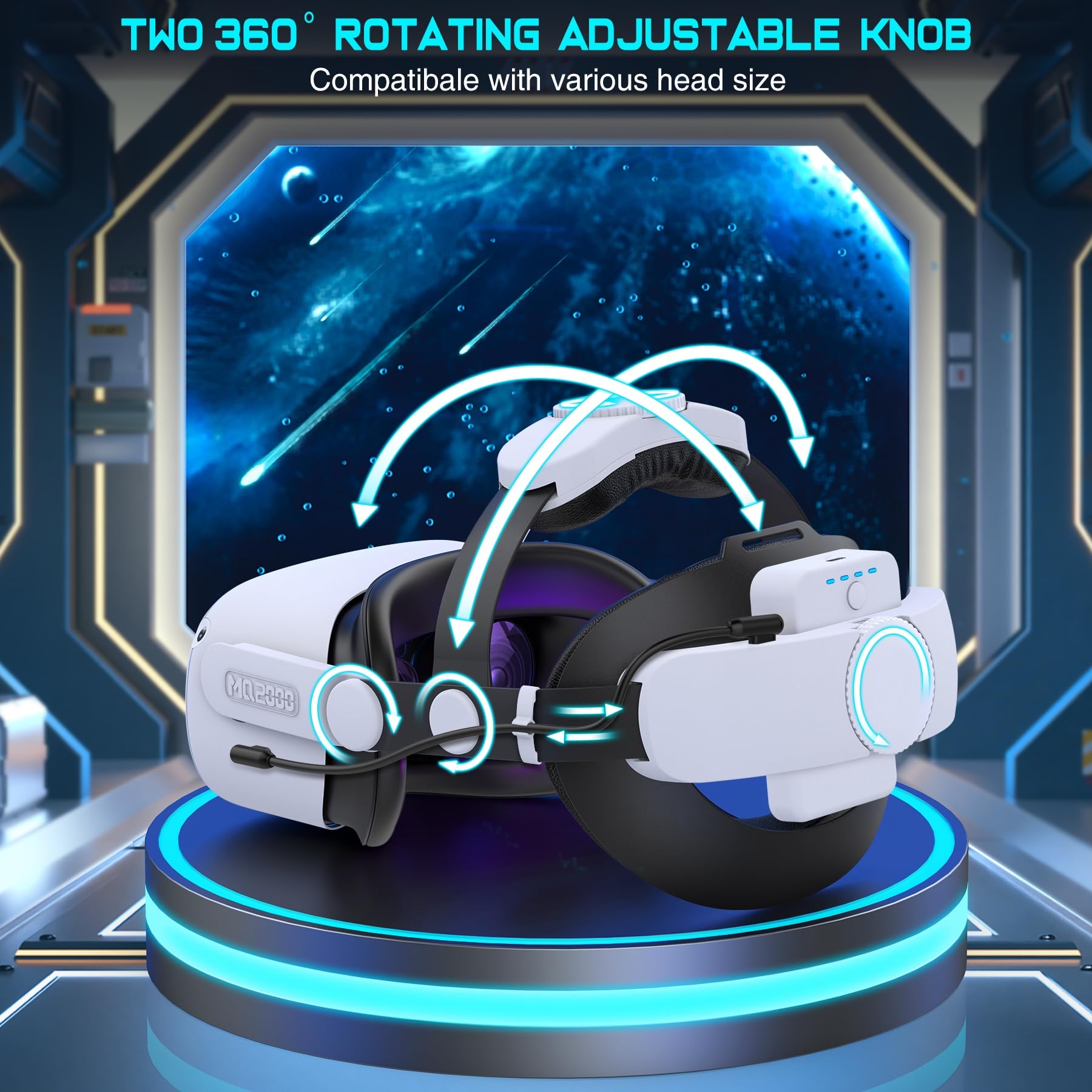Elegamefy für Meta Quest 3/3S/Quest 2 Headstrap mit 15000mAh Akku und Ladestation - Wechselbare & Verlängerte Spielzei 8 Stunden, Verstellbares Dual-Knob