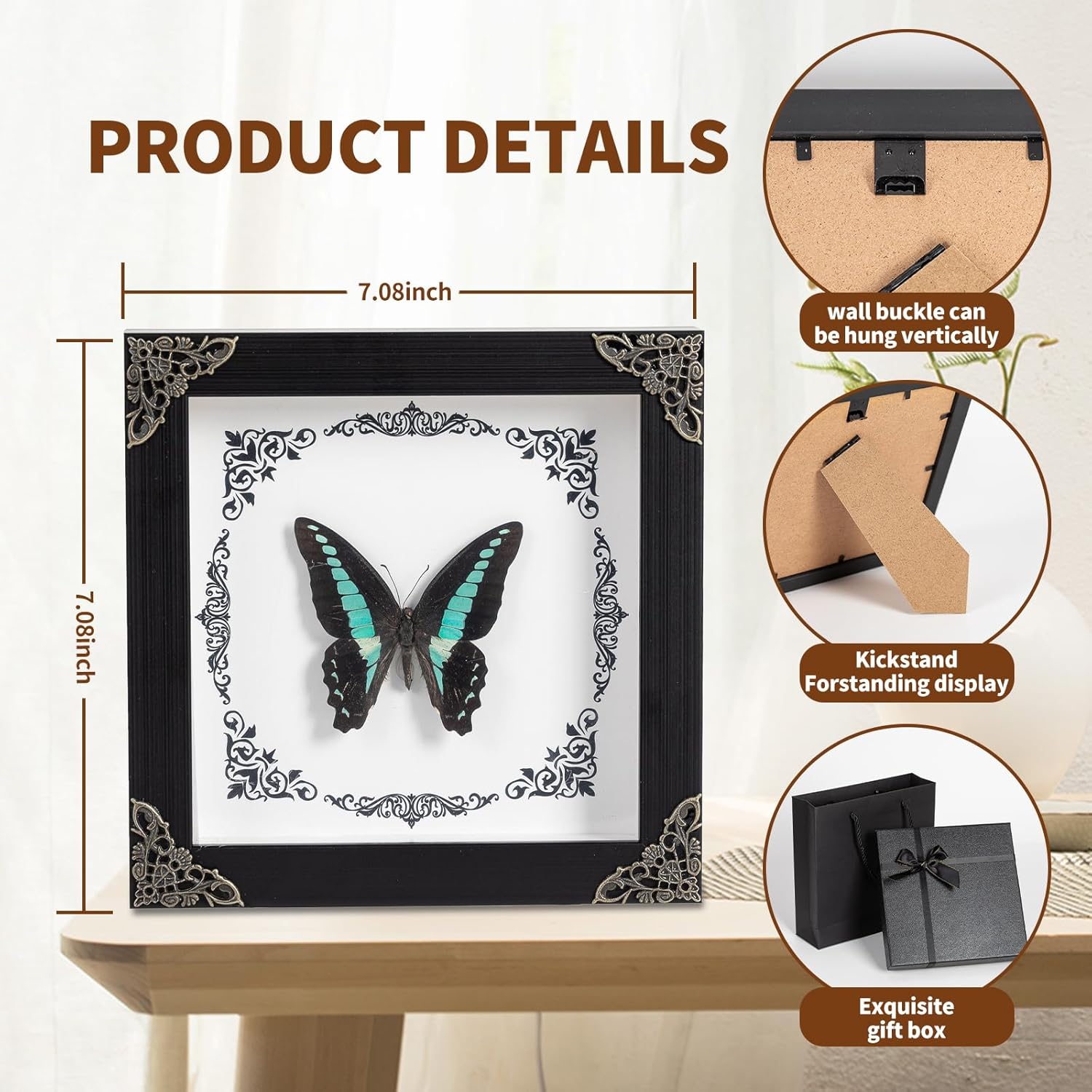 BFYLCHY Real butterfly photo frame wall decoration insect specimen holiday gift Gothic home decoration desktop decoration handmade photo frame (C_Jade Phoenix Butterfly)