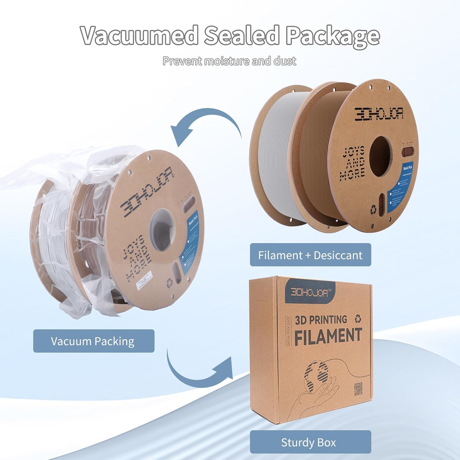 3DHoJor 3D Printing Filament Basic PLA Filament Bundle 1.75mm Cardboard Spool Dimensional Accuracy +/- 0.03 mm Fit Most 3D FDM Printer 1KG*2 spools-Brown+Concrete Grey