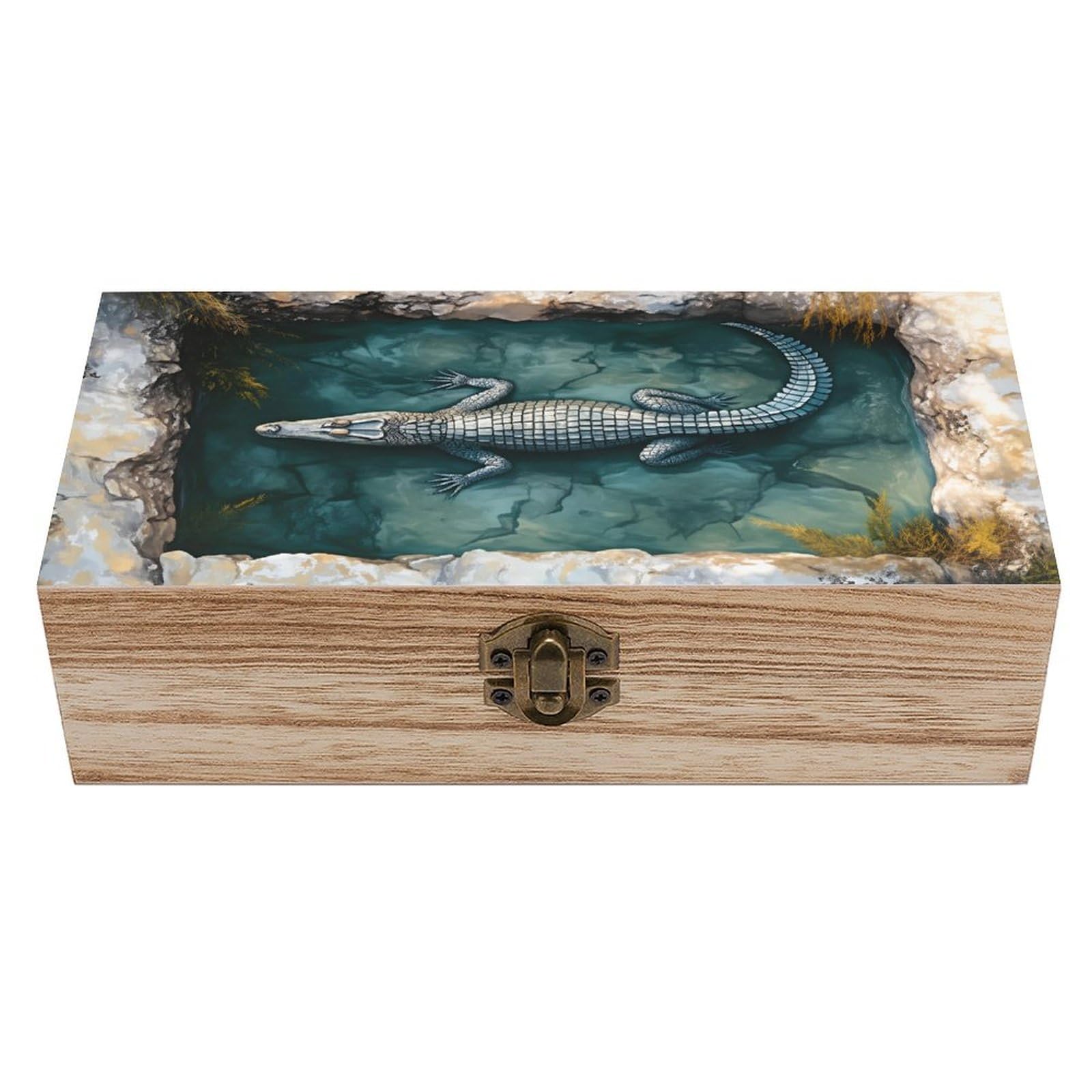 HLBSDM Jellyfish Wooden Storage Box with Hinged Lid,Vintage Gift Box Natural Wood Keepsake Decorative Rustic Jewelry Box 7.9" L*3.9" W*2.3" H