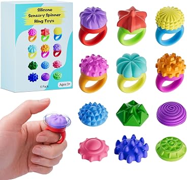 Fidget Toys for Kids Teens,6PCS Sensory Spinner Ring Toys for Stress Anxiety Autistic ADHD, Calm Down Travel Airplane Essentials Students Prizes Toys, Stocking Stuffers Gifts for Boys Girls