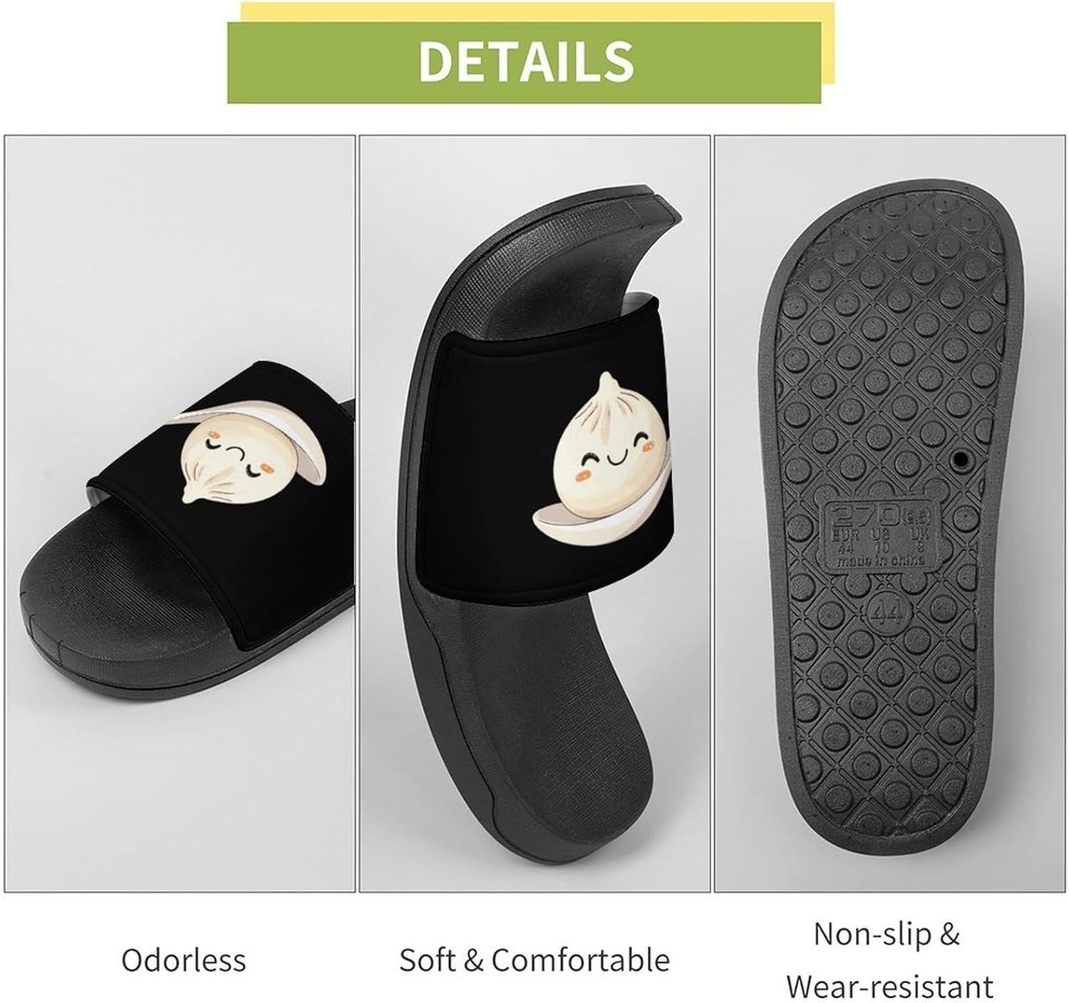 Xiaolongbao Chinese Dim Sum Bun Open Toe Slide Sandals for Women Men Non Slip Shower Shoes House Slippers