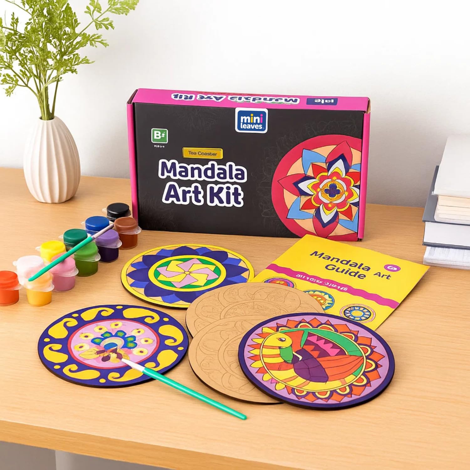 Sponsored Ad - Mini Leaves Mandala Art Kit for Adults, Games for Girls Boys 7-14 Years, Craft Kit for Girls Boys 9-12, Easy to Paint Wooden Tea Coasters, Set of 6, Includes 12 Colors & Brush, Ideal for Gifting