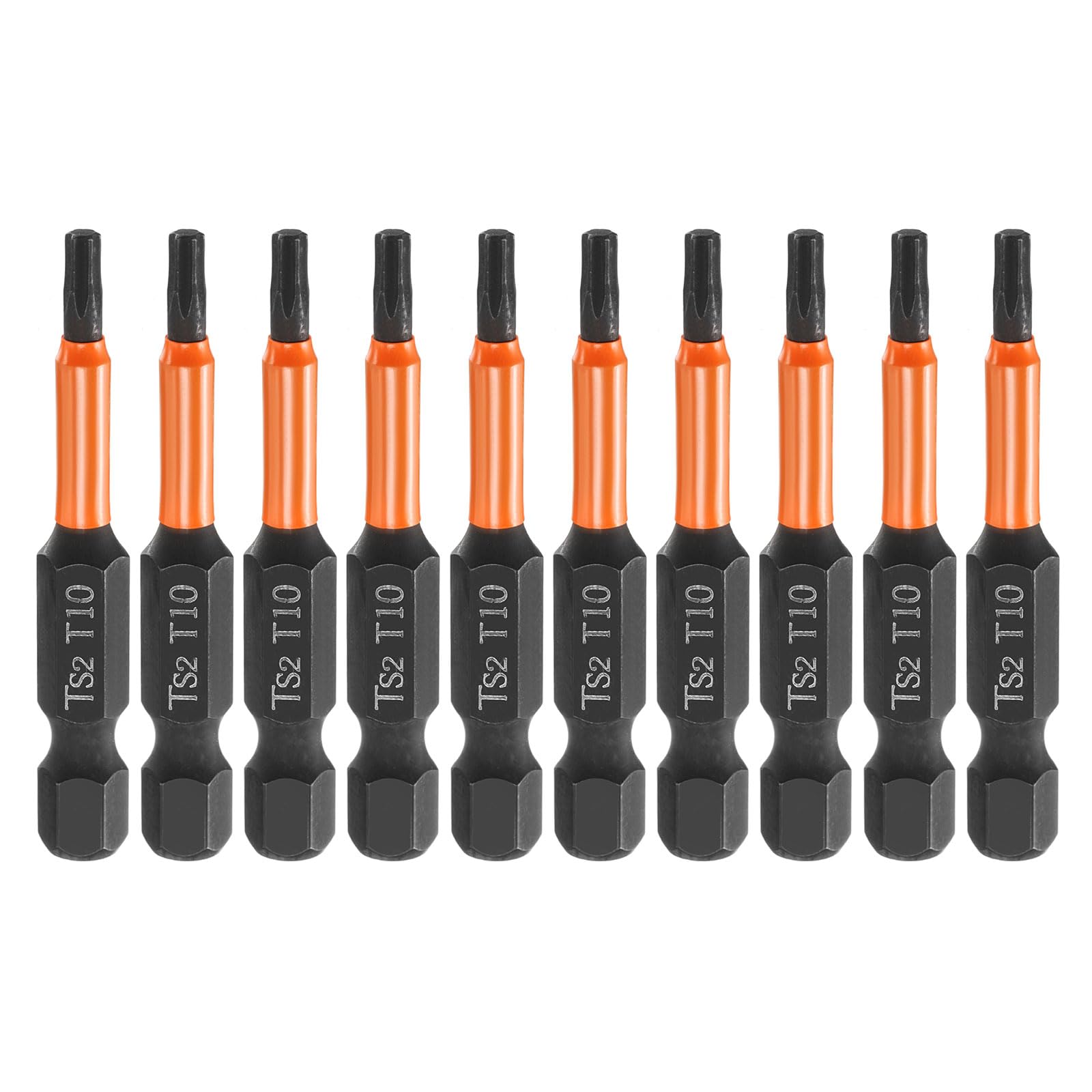 sourcing map 10pcs T10 Torx Head Screwdriver Bit 2" (50mm) Long 1/4" Hex Shank Magnetic No Hole Tamper Proof 6 Point Star Screw Driver Drill Bits Phosphate S2 Steel Industrial Power Tools