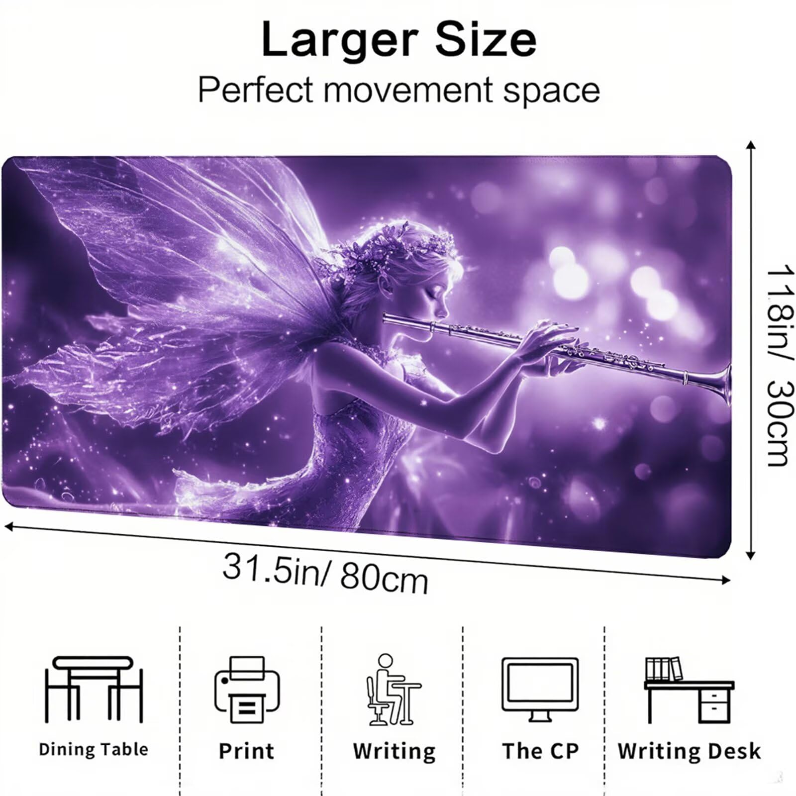 Fioletowa podkładka pod mysz XXL 1600 x 800 x 3 mm anioł pod ręką akcesoria biurowe antypoślizgowa gumowa podstawa i szyte krawędzie podkładka pod mysz dla graczy do dekoracji biura dekoracyjnego