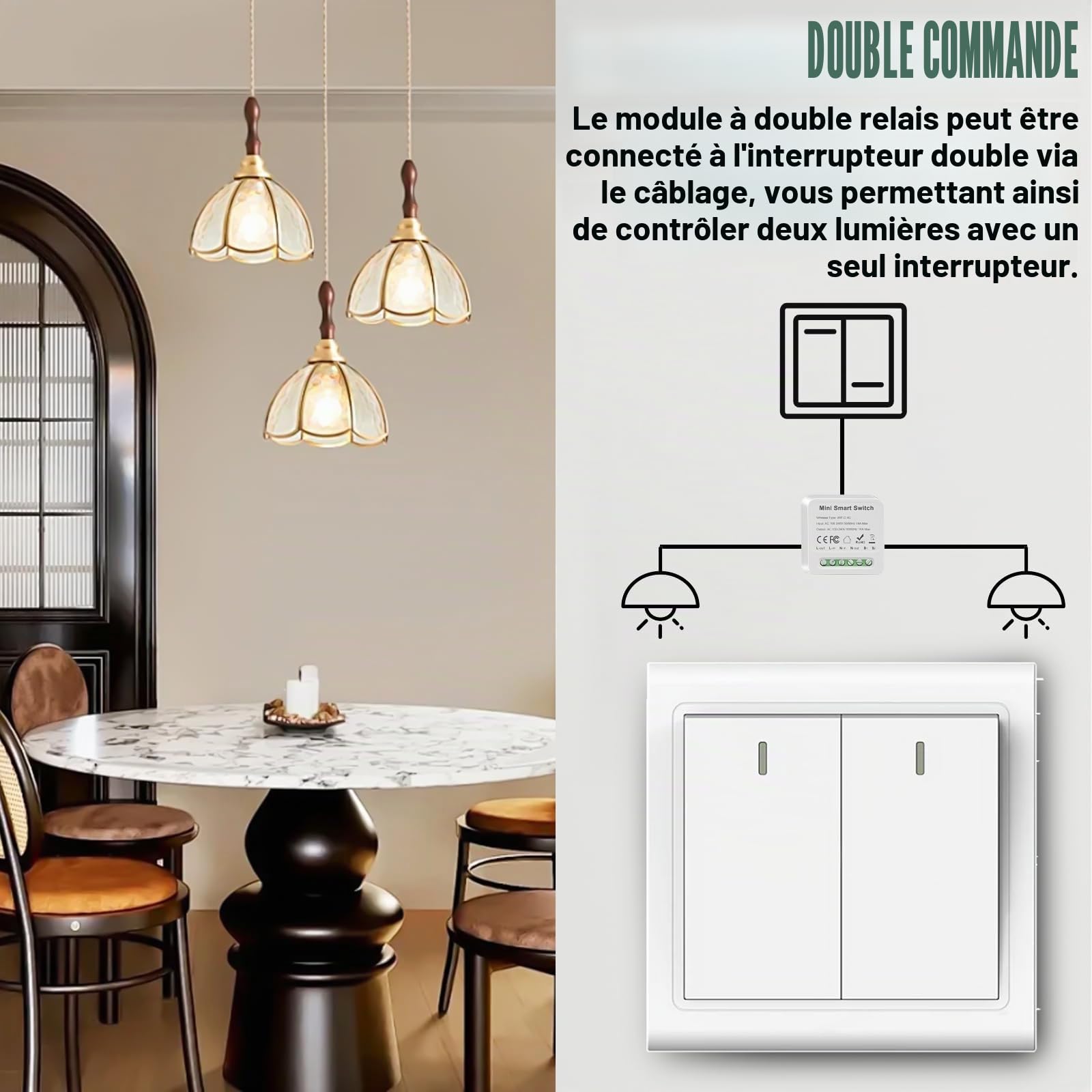 8 pièces Smart Module d'interrupteur d'éclairage 1 voie Double commande, Mini DIY Interrupteur Wi-Fi S'adapte derrière le module d'interrupteur mural Compatible avec l'application Tuya, Alexa et