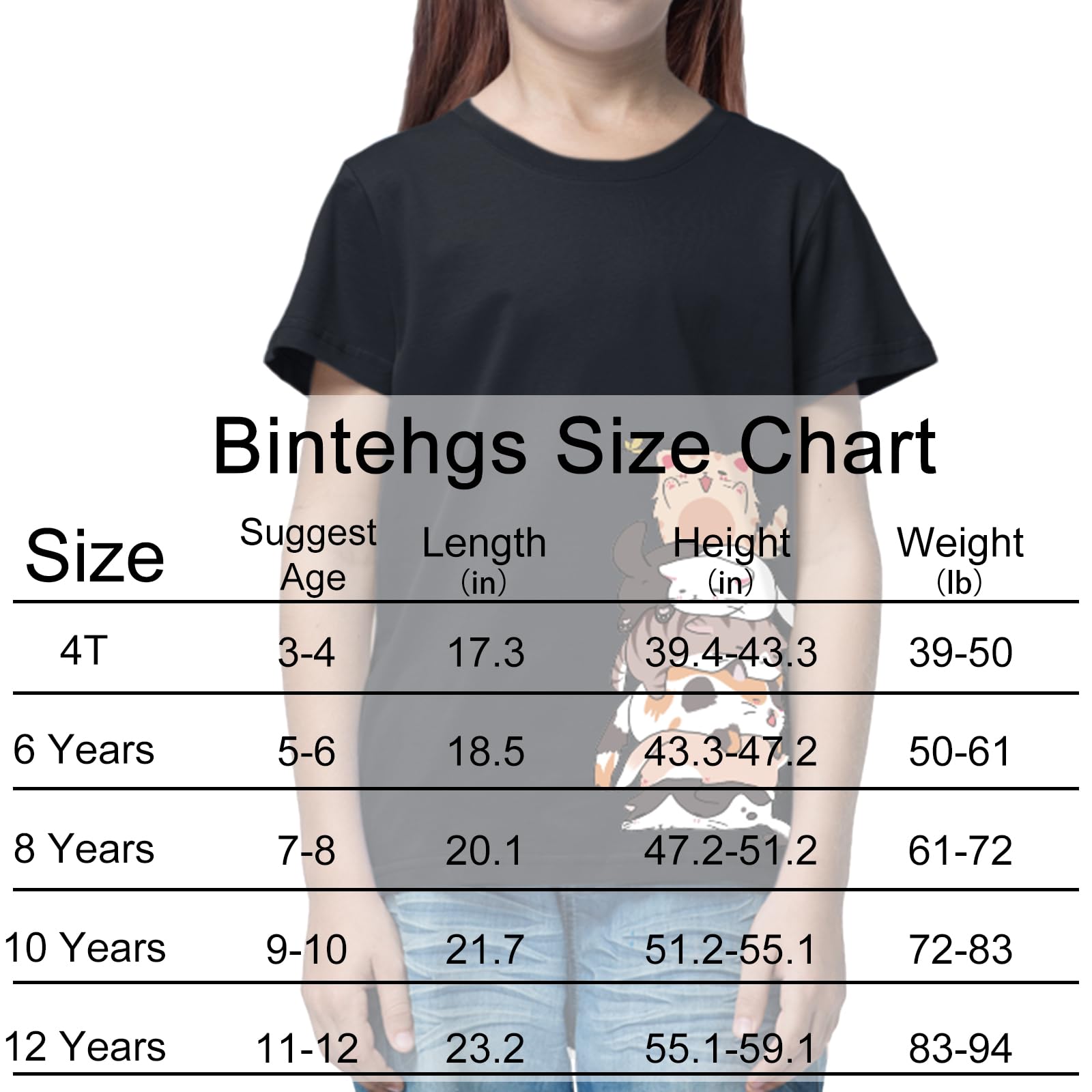 BINTEHGS Lindas camisas para niñas de manga corta con diseño de gato, cuello redondo, de dibujos animados, casual, de algodón, para verano, ropa