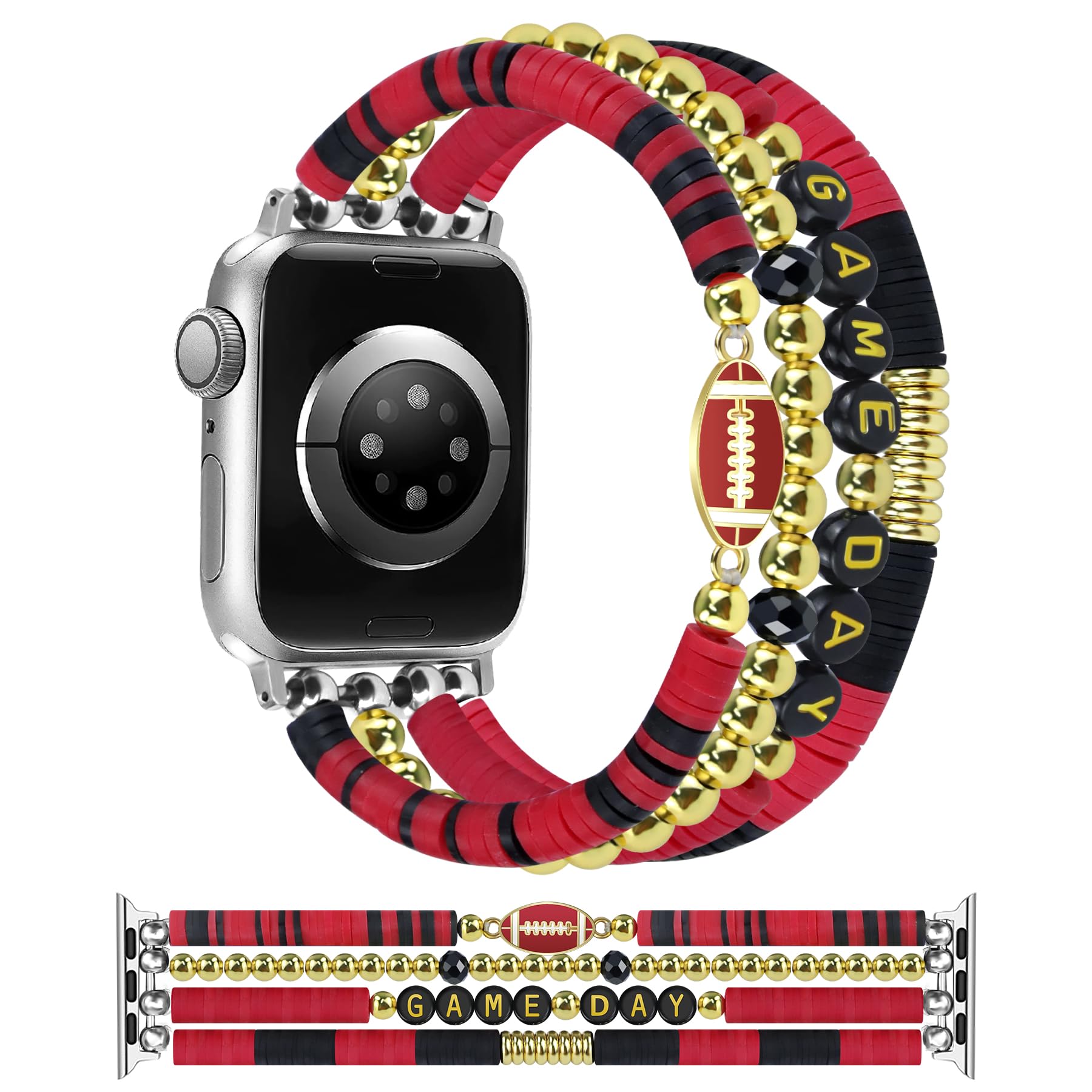 JR.DM Beaded Bracelet Compatible with Apple Watch 40mm 38mm 41mm 42mm 44mm 45mm 46mm Women Kids Girls Cute Stretchy Football Game Jewelry Band for