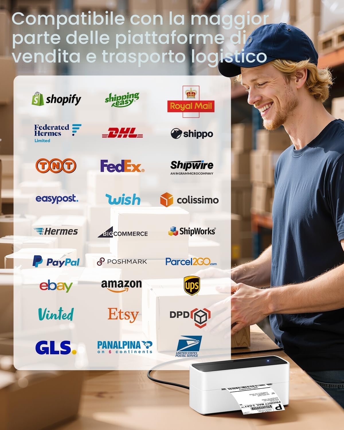 Phomemo PM241BT Stampante Termica, Stampante Etichette Adesive Bluetooth 4x6 (10x15cm), Stampante Etichette Spedizione Compatibile con Amazon, eBay, Shopify, DHL, UPS, Supporta PC/Mac/Smartphone