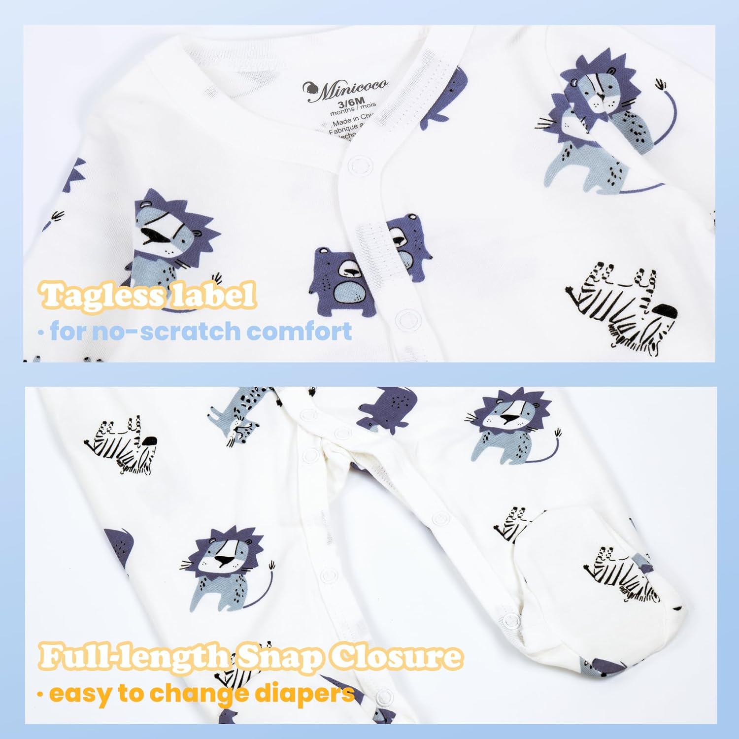 Baby Boy Footed Romper pack of 2，100% Cotton Snap Footies for 0-12 Months, Cute patterns Baby Boy Clothes - Image 2