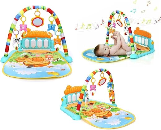 Flowinzza Baby Gym Piano – Interactive Play Mat with Music, Lights, and Soft Toys for Infants